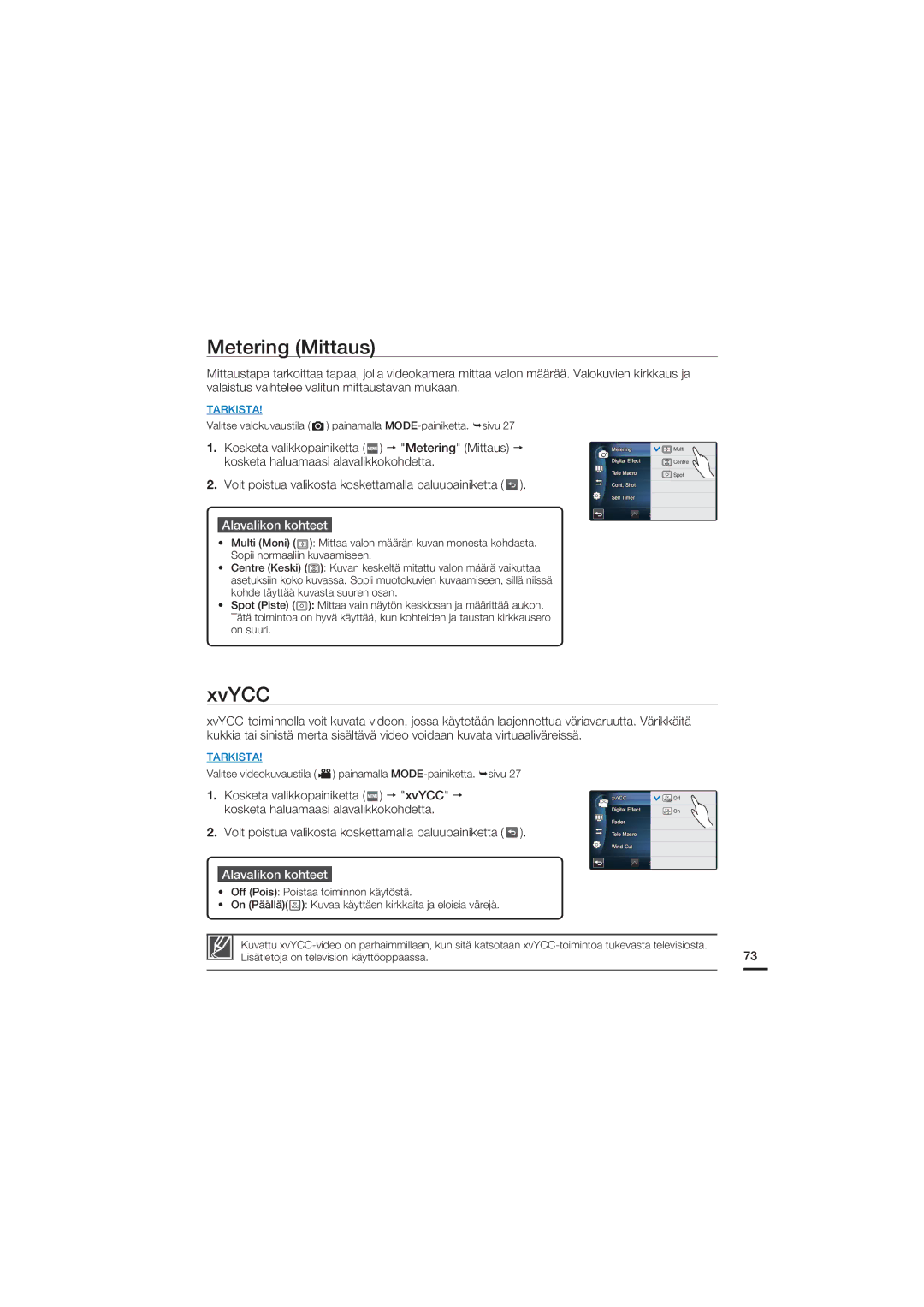 Samsung HMX-S10BP/EDC manual Metering Mittaus, XvYCC, Lisätietoja on television käyttöoppaassa 