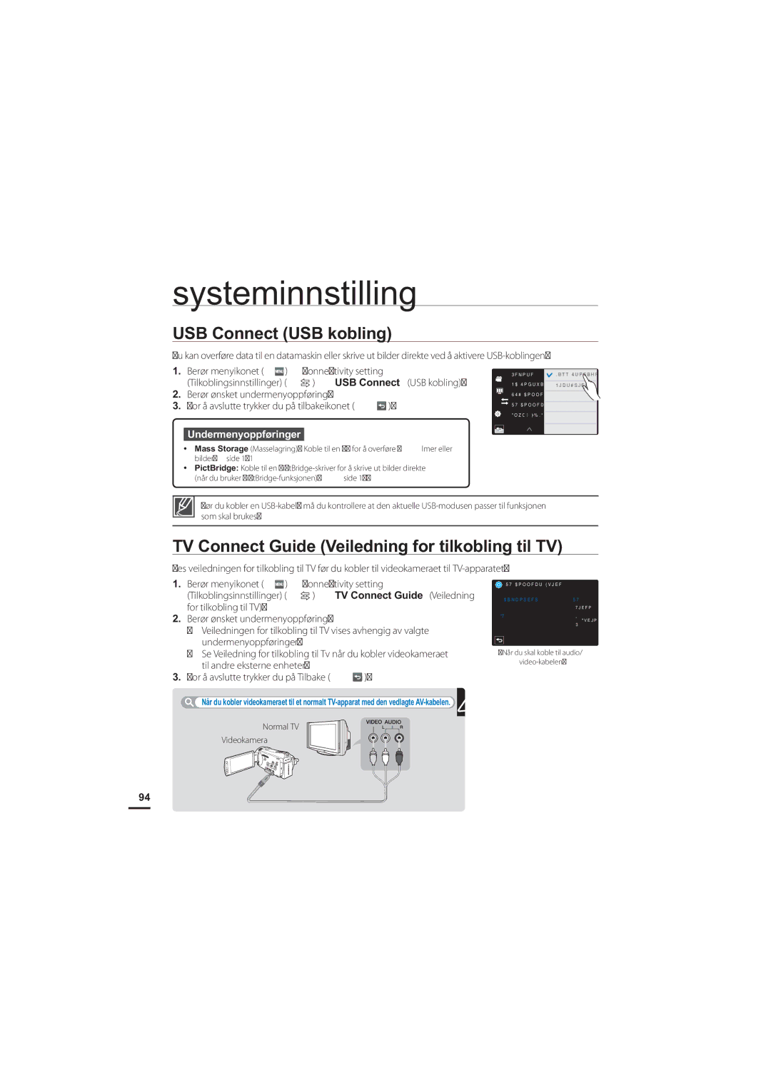 Samsung HMX-S10BP/EDC manual USB Connect USB kobling, TV Connect Guide Veiledning for tilkobling til TV 