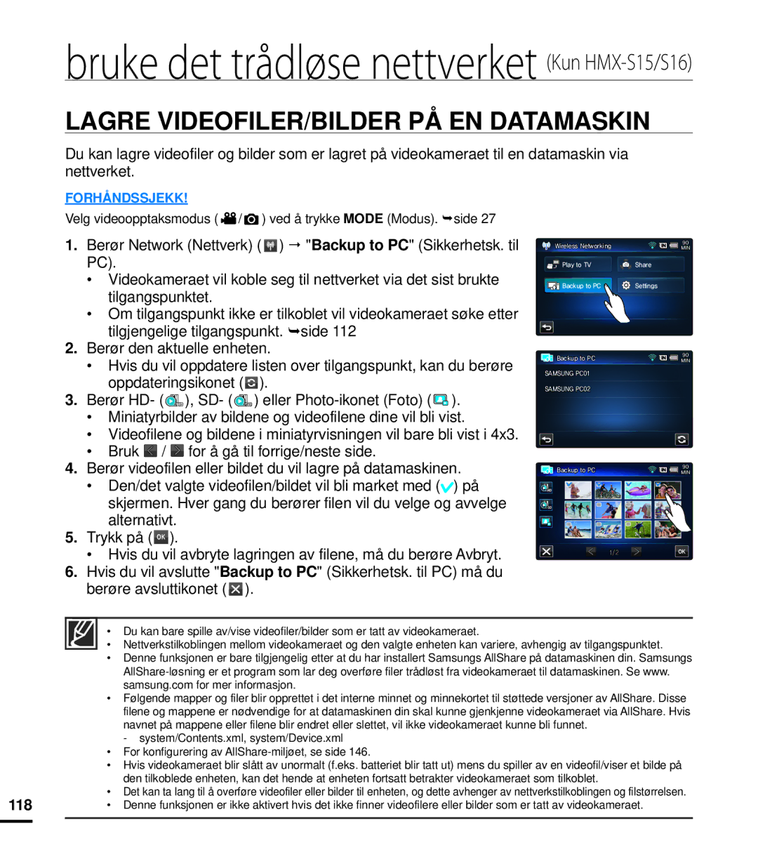 Samsung HMX-S10BP/EDC manual Lagre VIDEOFILER/BILDER PÅ EN Datamaskin 