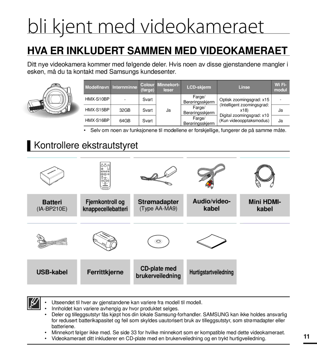 Samsung HMX-S10BP/EDC manual Bli kjent med videokameraet 