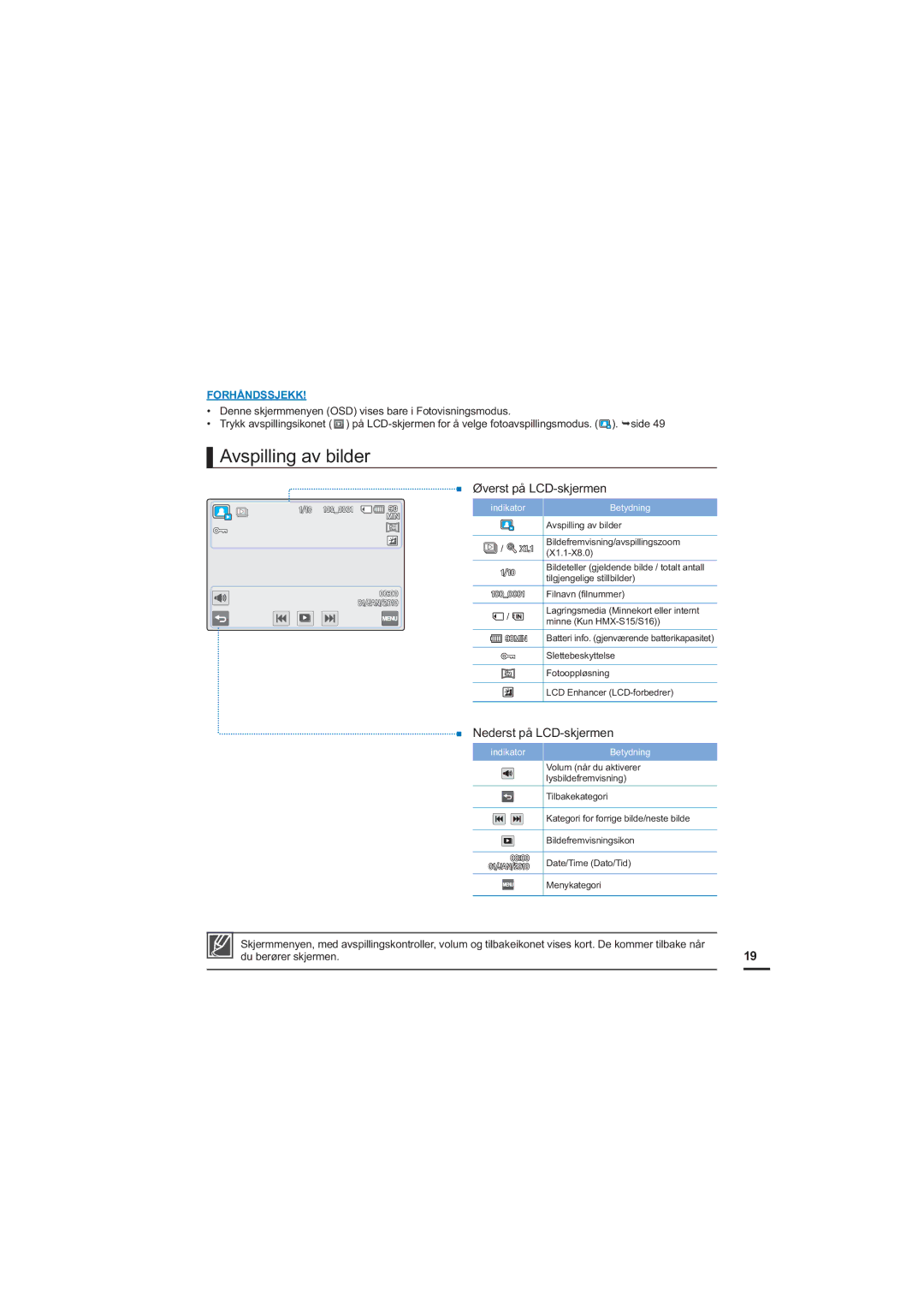 Samsung HMX-S10BP/EDC manual Avspilling av bilder 