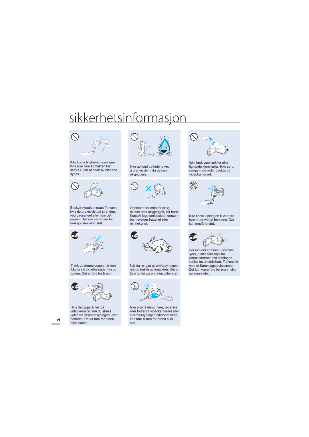 Samsung HMX-S10BP/EDC manual Sikkerhetsinformasjon 