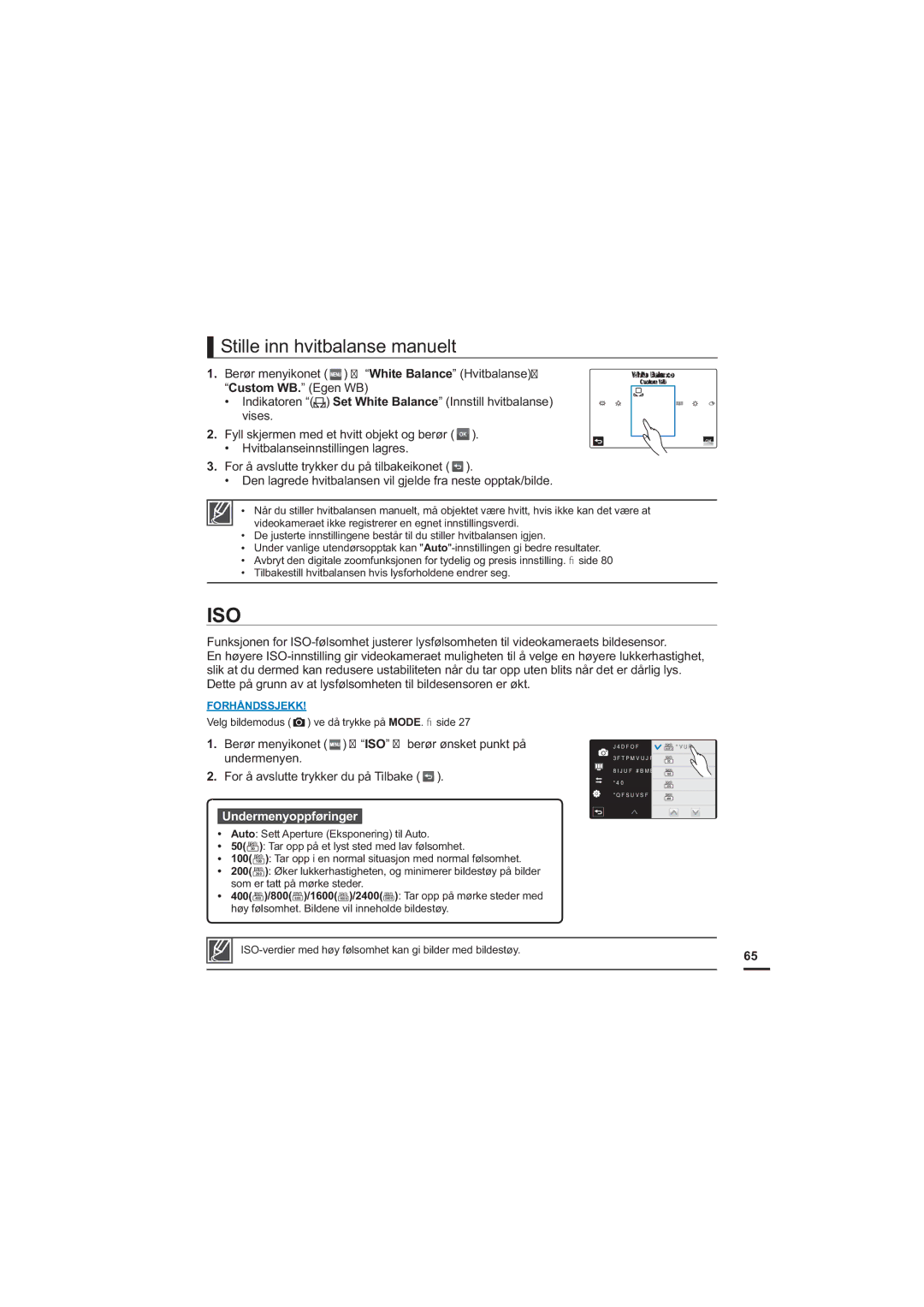 Samsung HMX-S10BP/EDC manual Iso, Stille inn hvitbalanse manuelt 