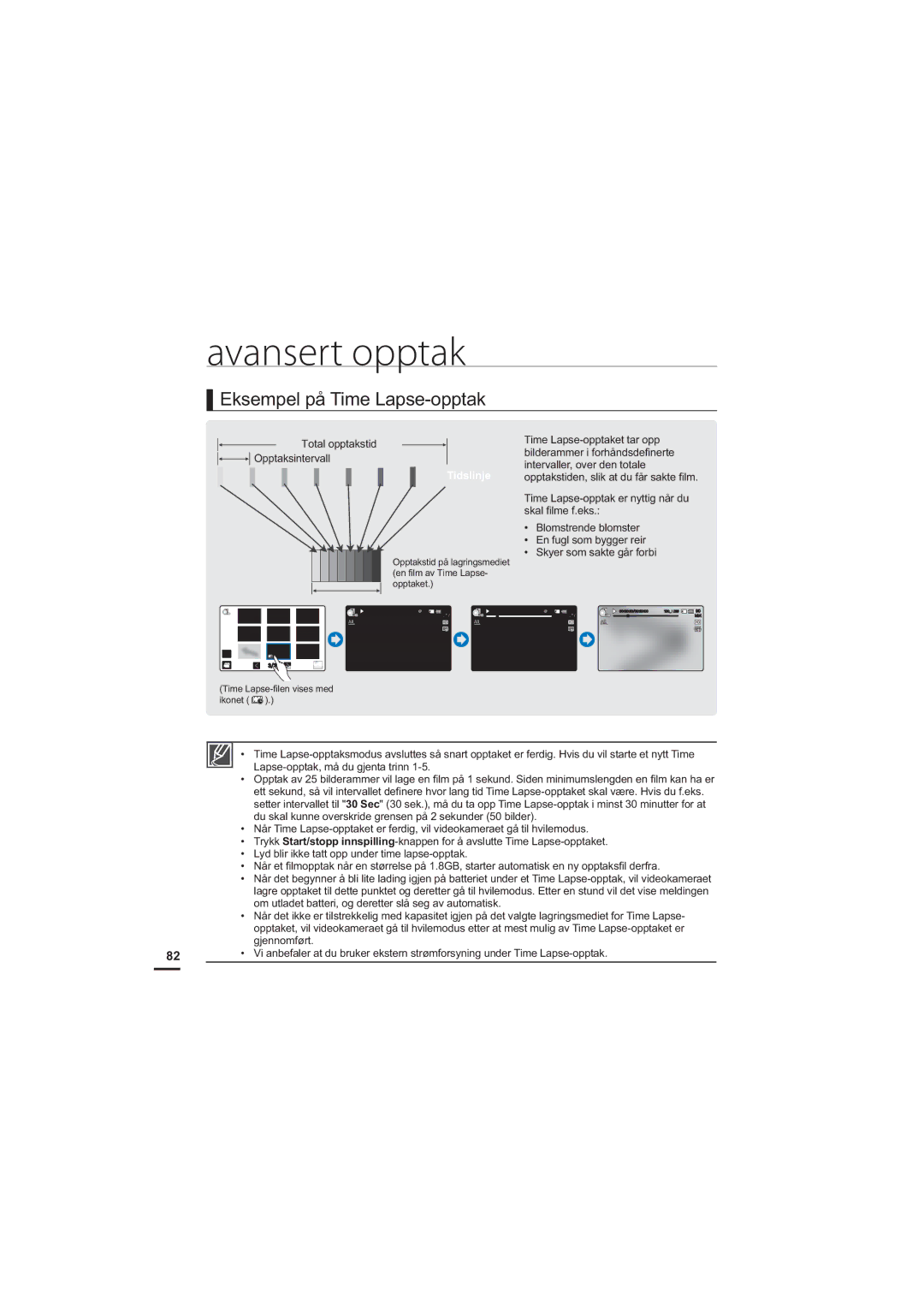 Samsung HMX-S10BP/EDC manual Eksempel på Time Lapse-opptak, Tidslinje 