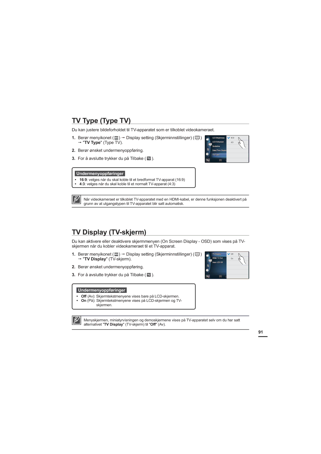 Samsung HMX-S10BP/EDC manual TV Type Type TV, TV Display TV-skjerm 