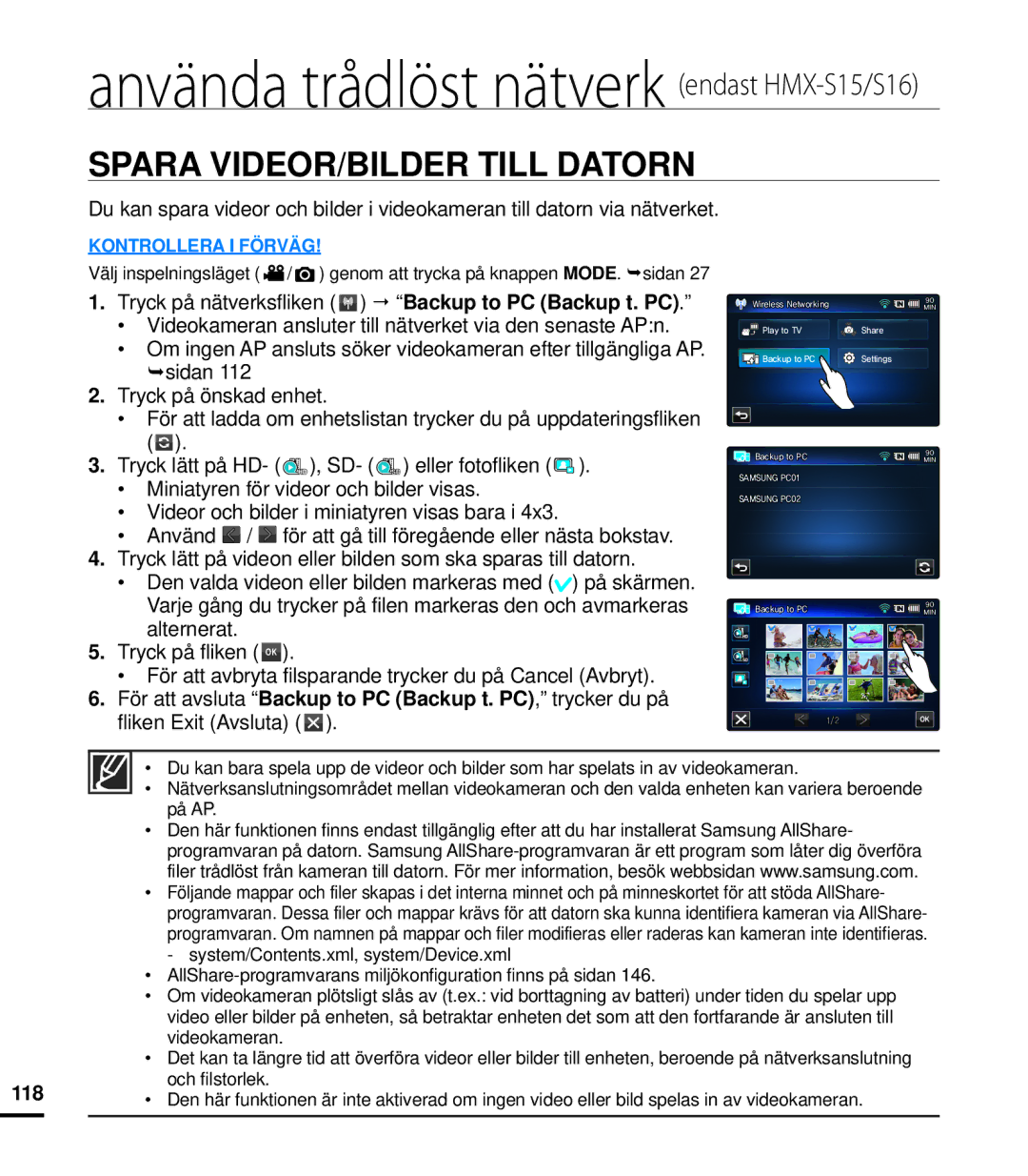 Samsung HMX-S10BP/EDC manual Spara VIDEOR/BILDER Till Datorn 