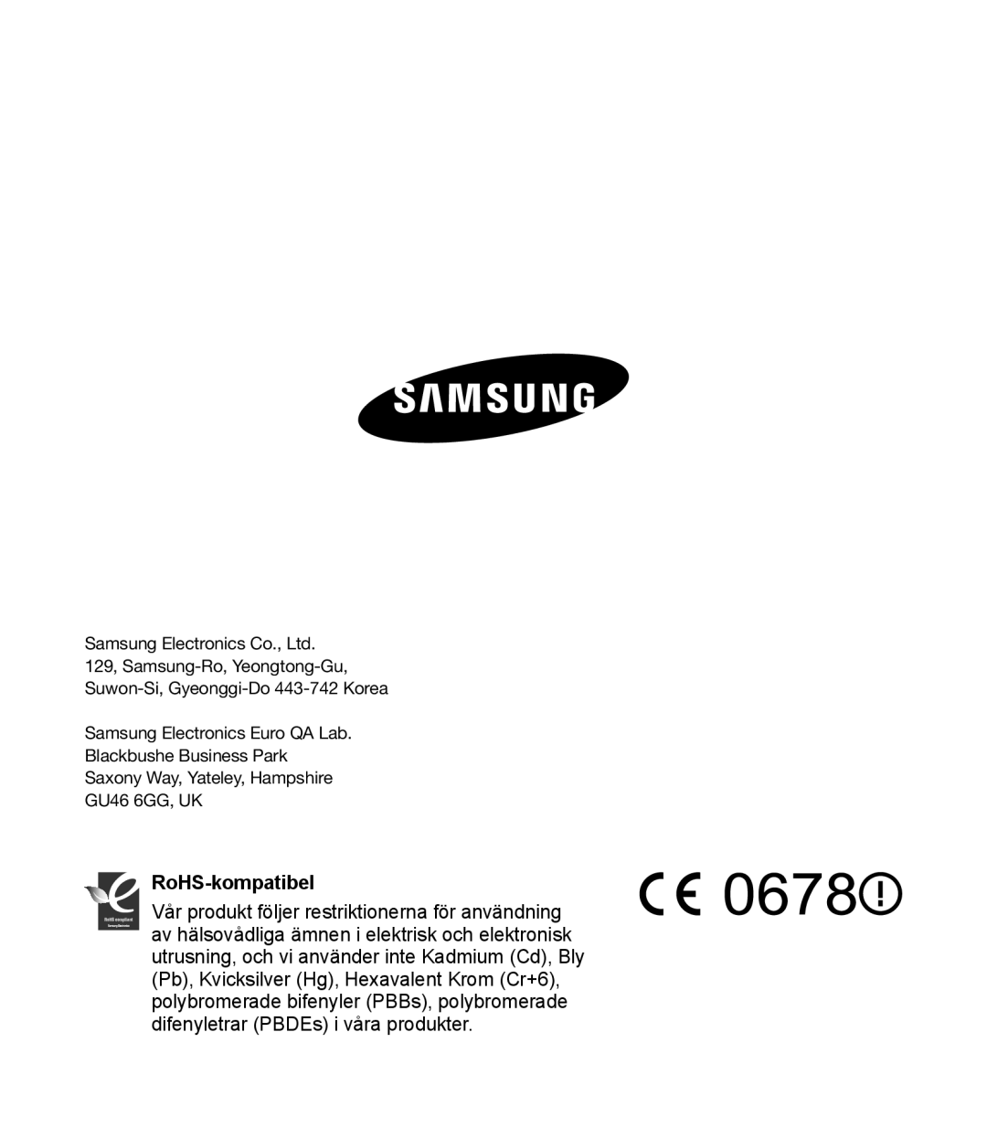 Samsung HMX-S10BP/EDC manual RoHS-kompatibel 