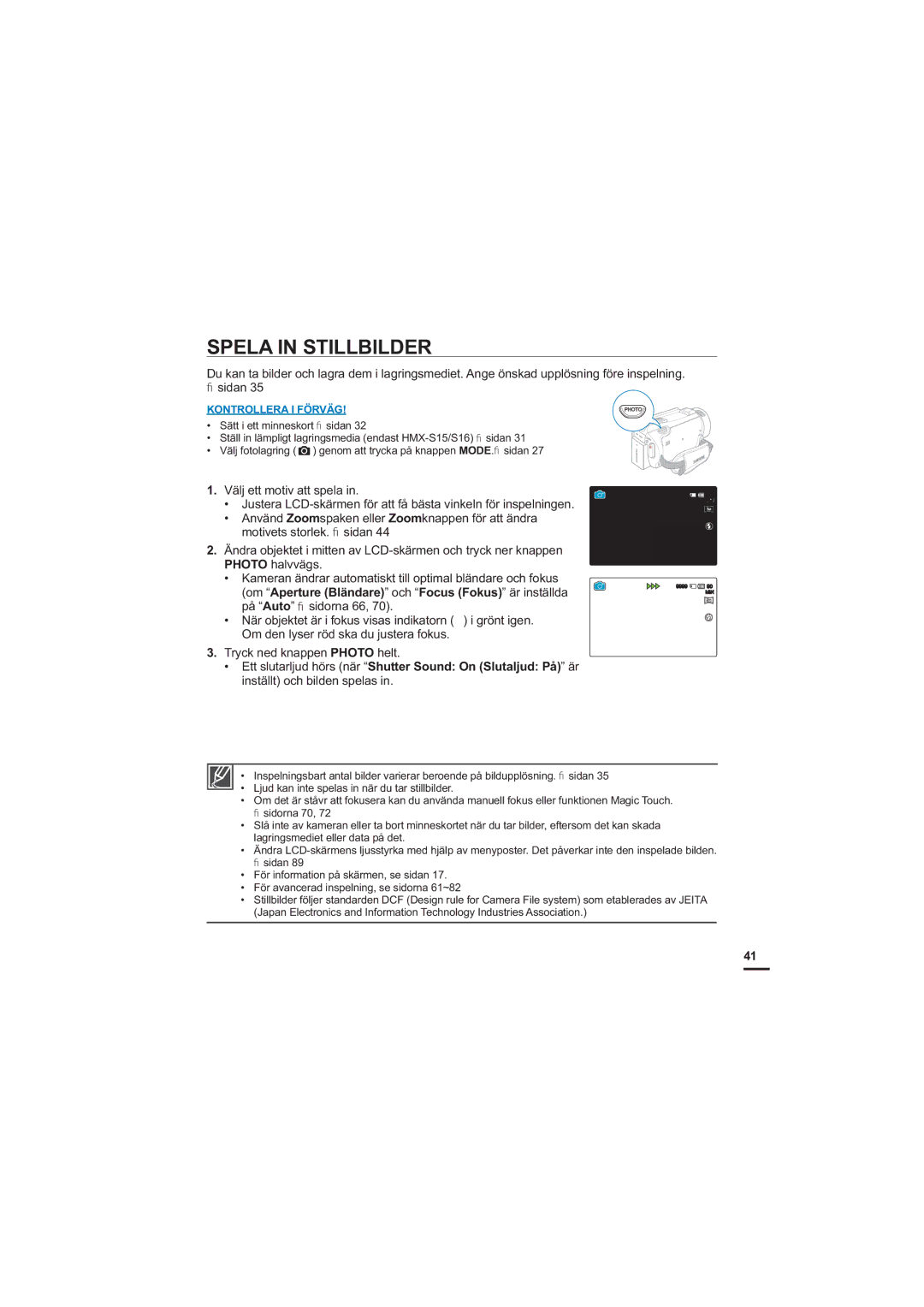 Samsung HMX-S10BP/EDC manual Spela in Stillbilder 