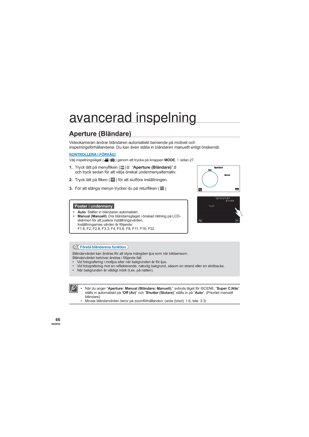 Samsung HMX-S10BP/EDC manual Aperture Bländare, Förstå bländarens funktion 