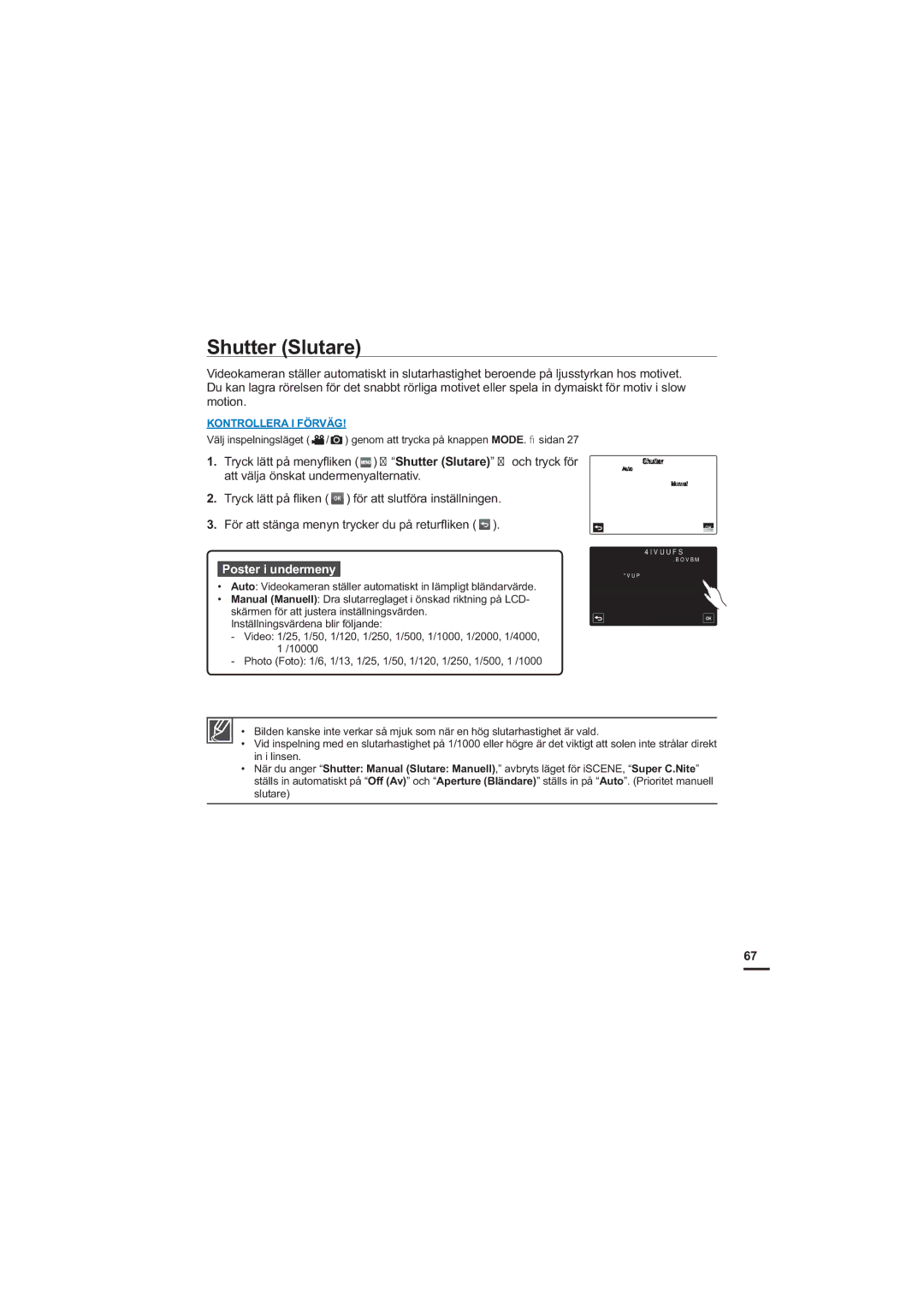 Samsung HMX-S10BP/EDC manual Shutter Slutare 