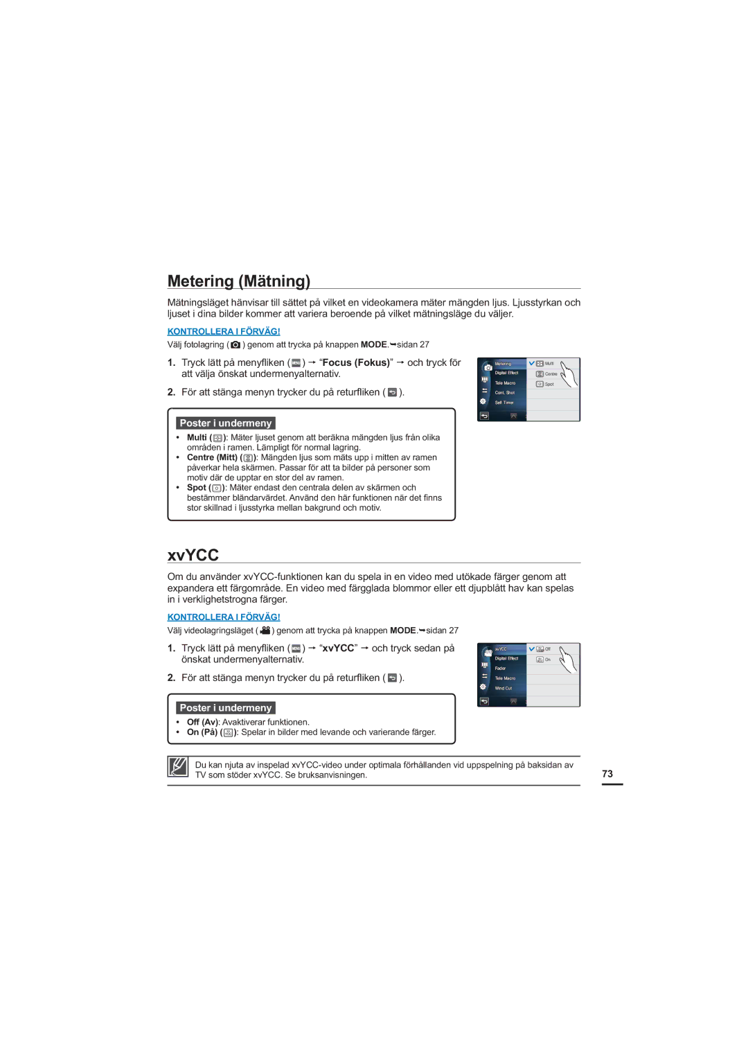 Samsung HMX-S10BP/EDC manual Metering Mätning, XvYCC 