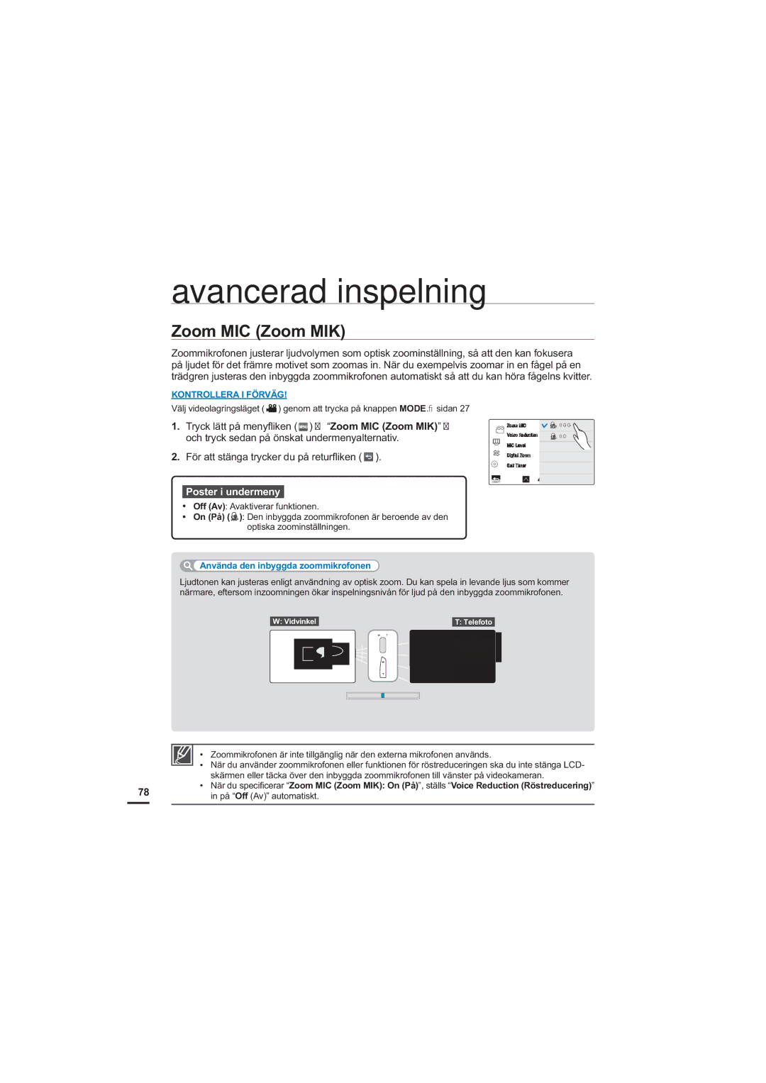 Samsung HMX-S10BP/EDC manual Zoom MIC Zoom MIK, Använda den inbyggda zoommikrofonen, Hej 