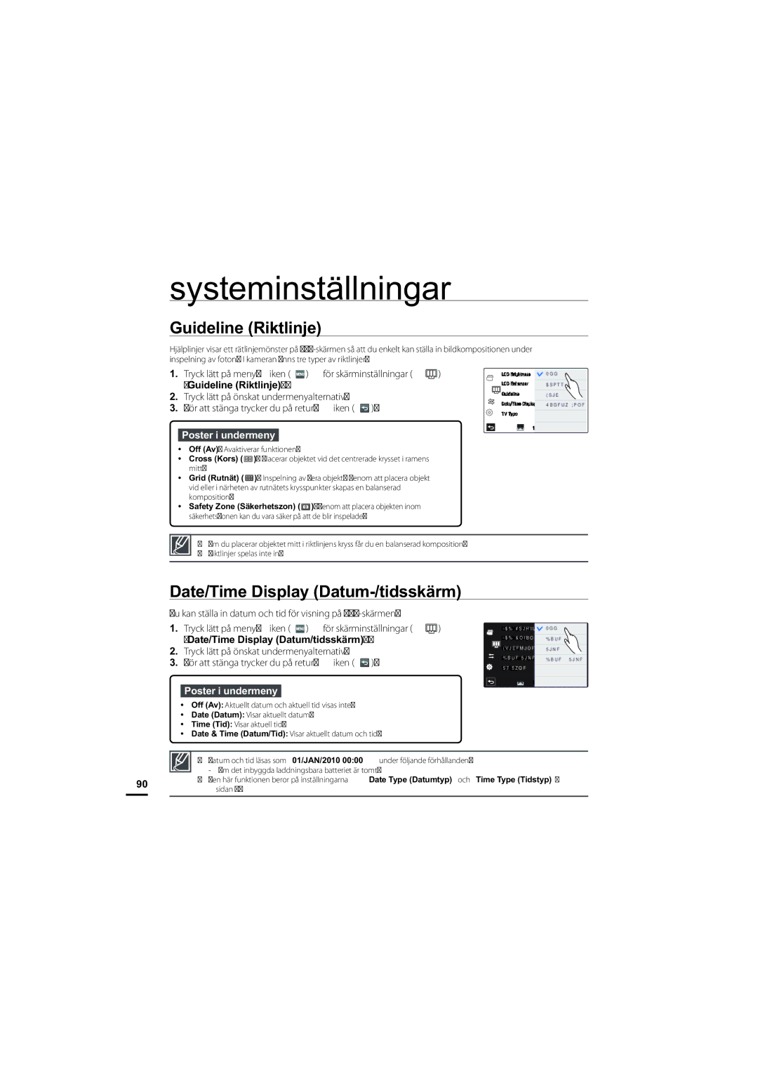 Samsung HMX-S10BP/EDC manual Guideline Riktlinje, Date/Time Display Datum-/tidsskärm 