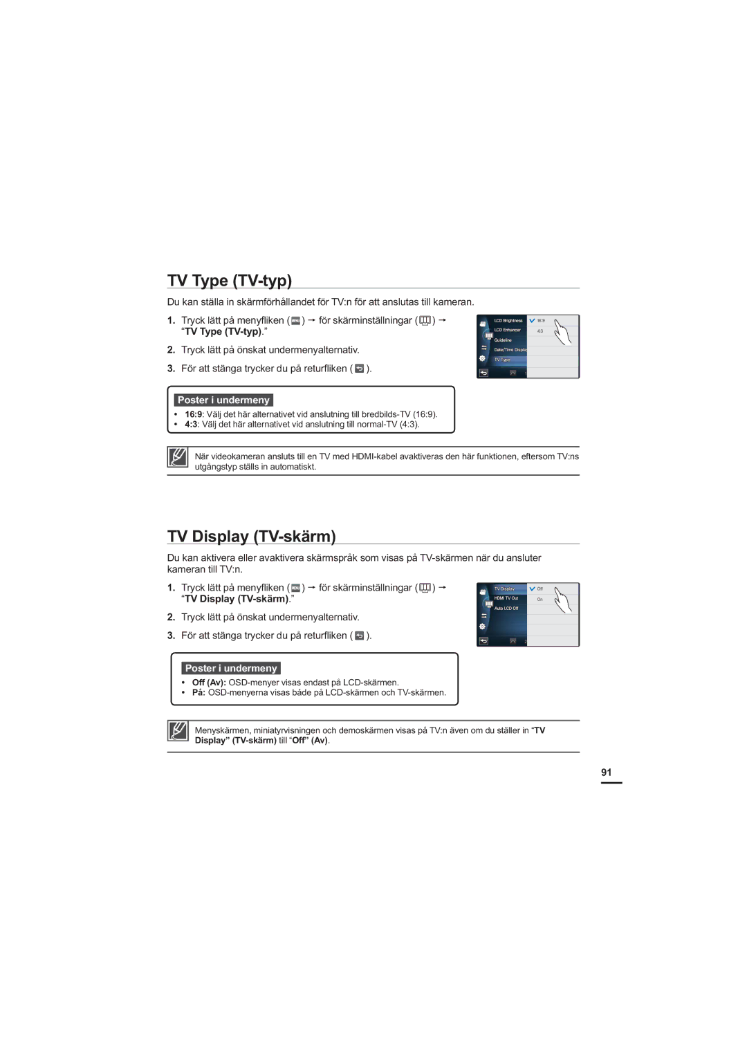 Samsung HMX-S10BP/EDC manual TV Type TV-typ, TV Display TV-skärm 