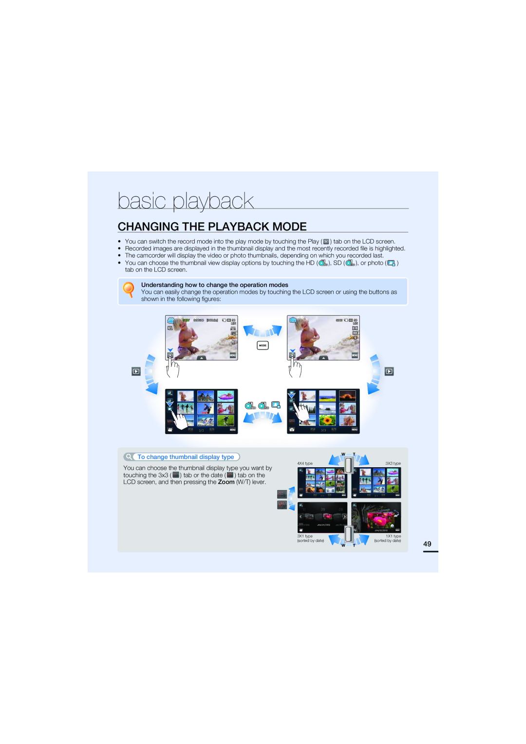 Samsung HMX-S10BN, HMX-S15BN, HMX-S16BN user manual Basic playback, Changing the Playback Mode 