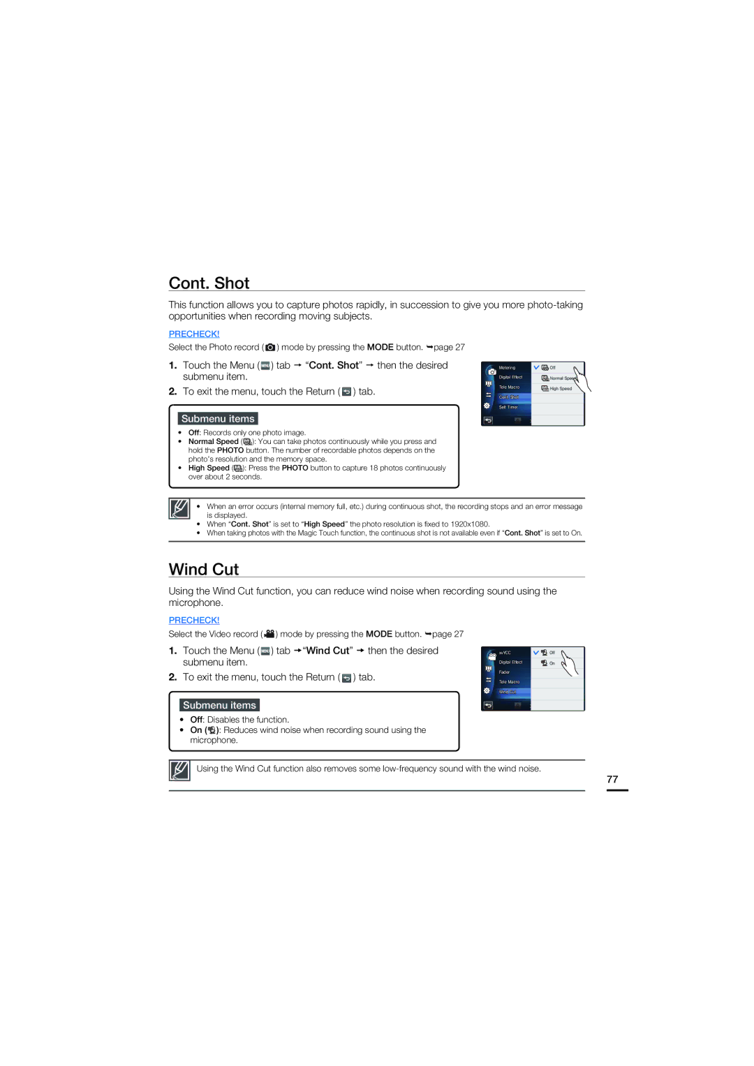 Samsung HMX-S15BN, HMX-S16BN, HMX-S10BN user manual Wind Cut, Fufsjoh JHJUBM&GGFDU 5FMF.BDSP $POU4IPU 4FMG5JNFS 