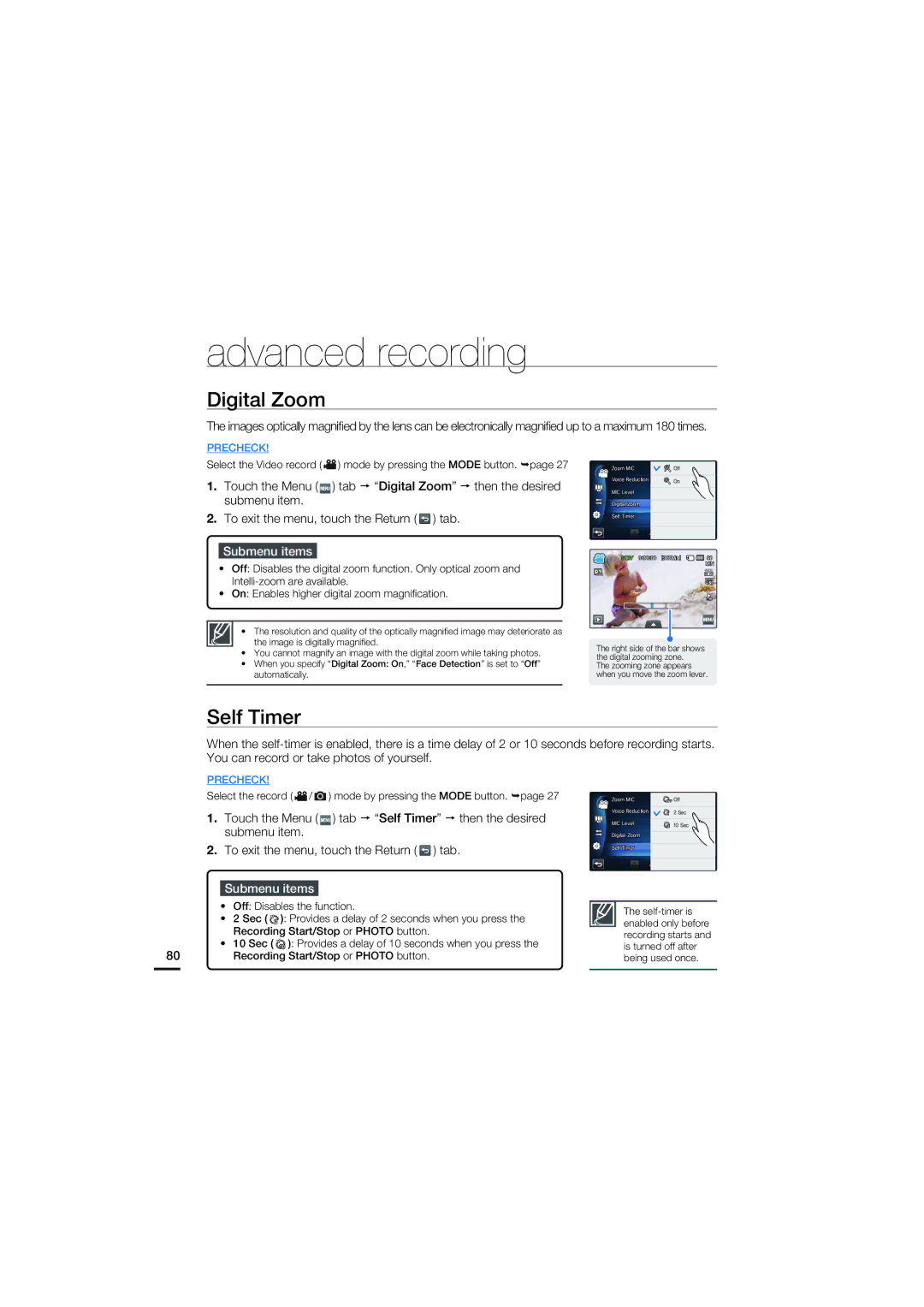 Samsung HMX-S15BN, HMX-S16BN, HMX-S10BN user manual Digital Zoom, Self Timer 