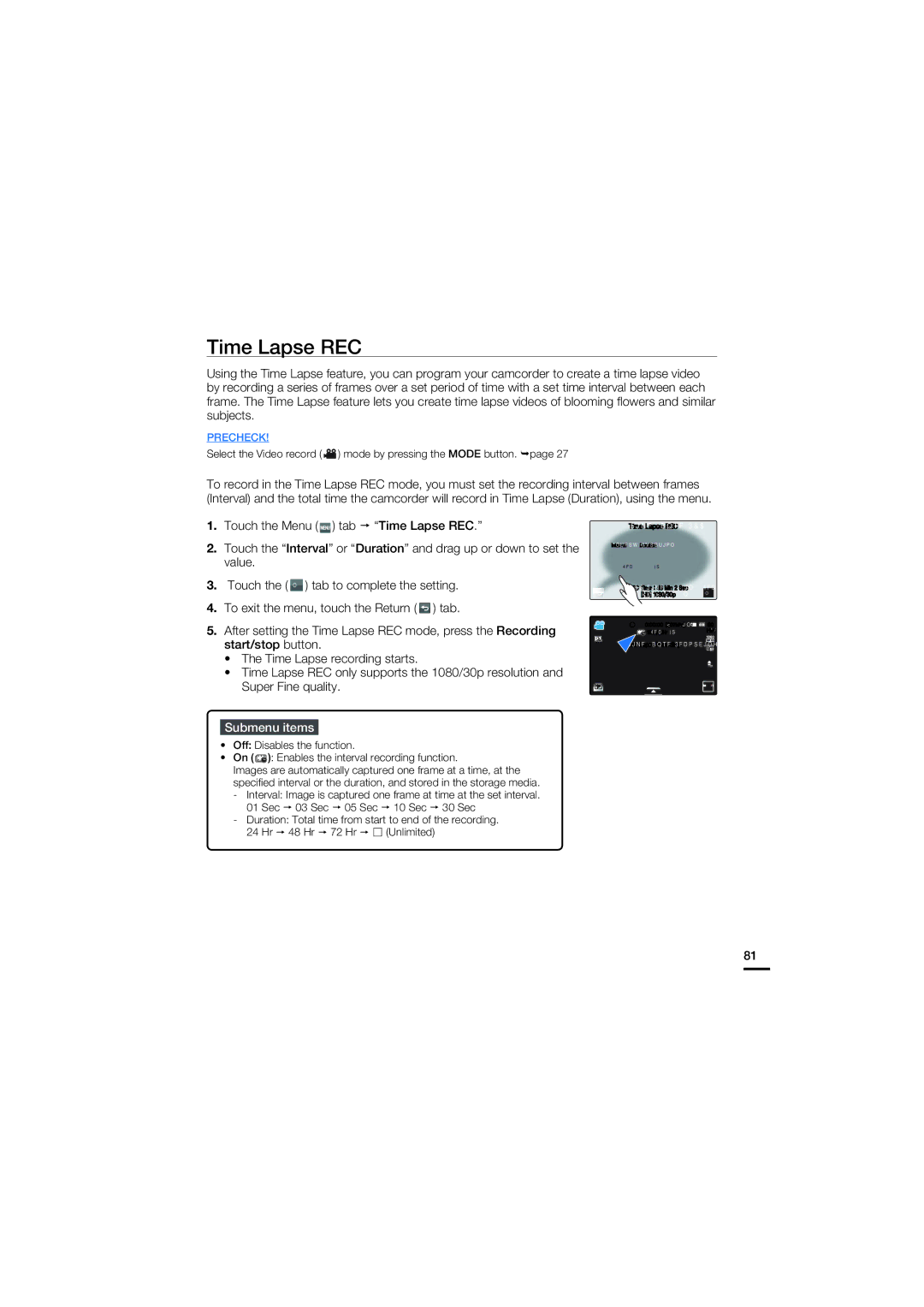 Samsung HMX-S16BN, HMX-S15BN, HMX-S10BN user manual Time Lapse REC 