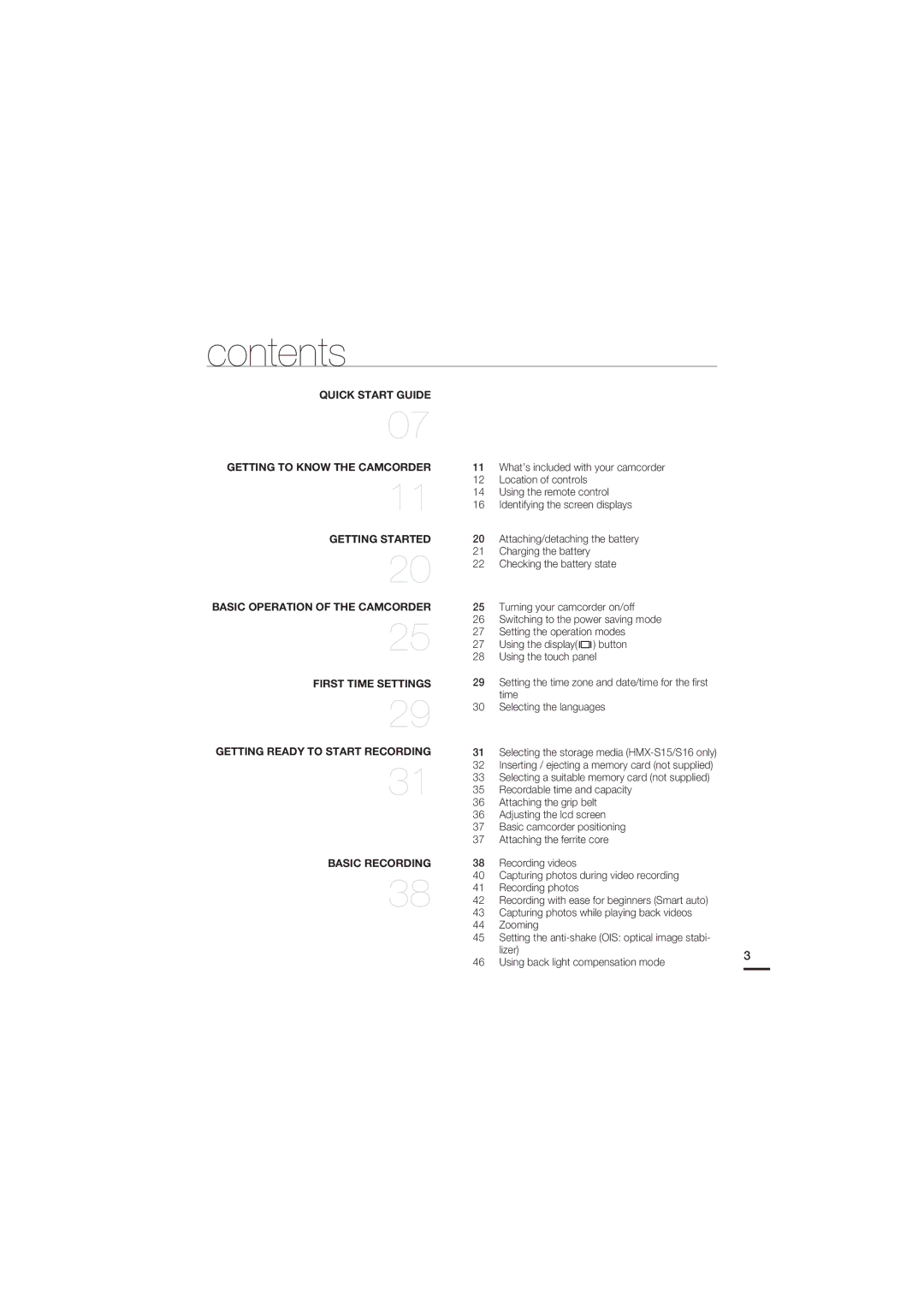 Samsung HMX-S10BN/XAA, HMX-S15BN/XAA manual Contents 