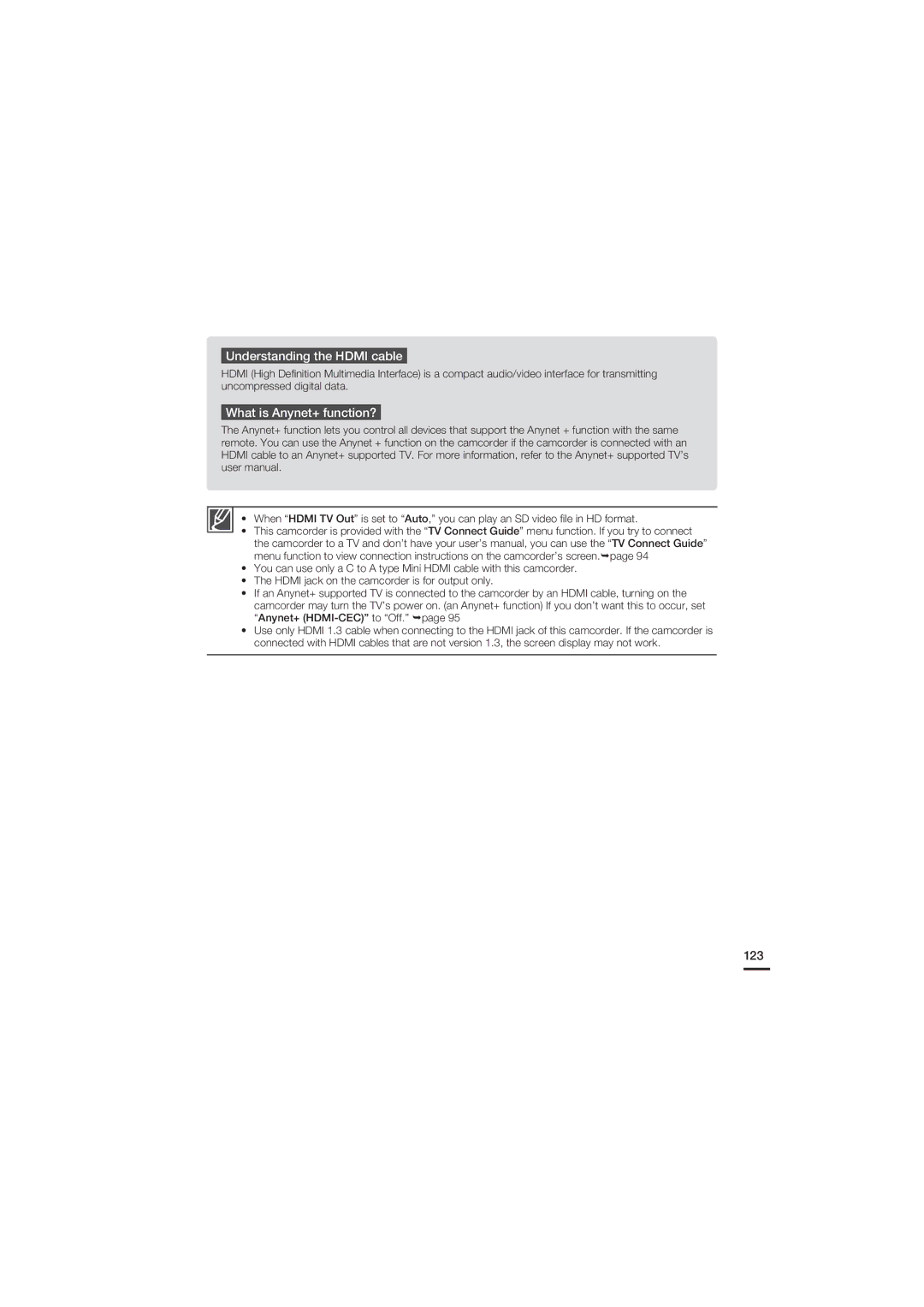 Samsung HMX-S10BN/XAA, HMX-S15BN/XAA manual Understanding the Hdmi cable, What is Anynet+ function?, 123 