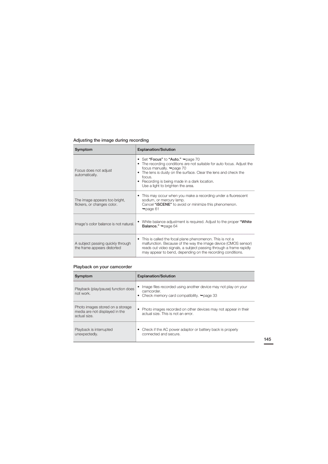 Samsung HMX-S10BN/XAA, HMX-S15BN/XAA manual Adjusting the image during recording, Playback on your camcorder, 145 