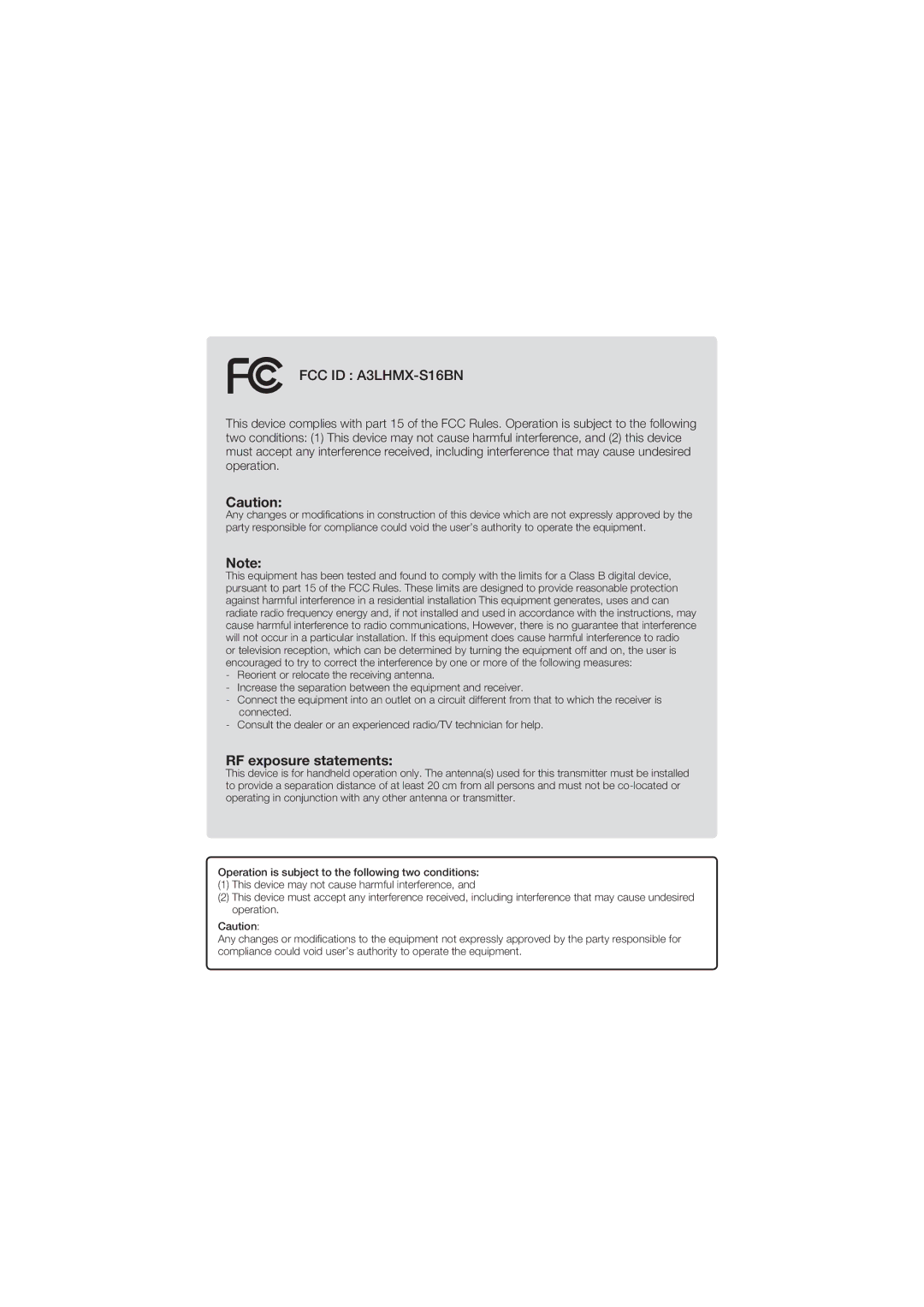 Samsung HMX-S15BN/XAA, HMX-S10BN/XAA manual RF exposure statements 