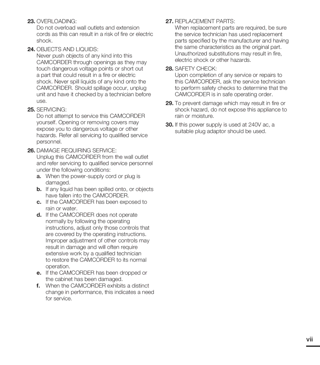 Samsung HMX-S10BN/XAA, HMX-S15BN/XAA manual Vii 