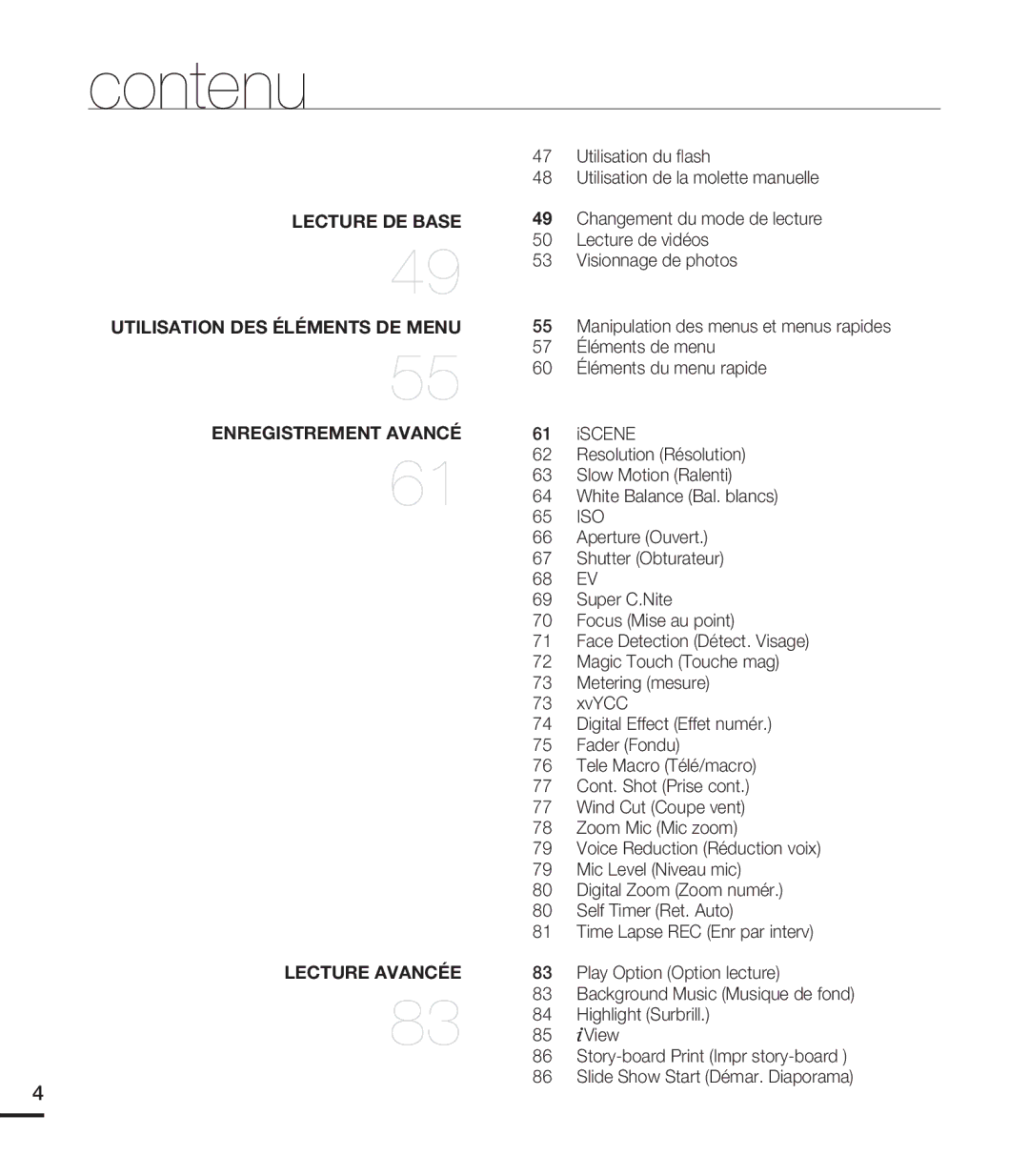 Samsung HMX-S15BN/XAA, HMX-S10BN/XAA manual Contenu 