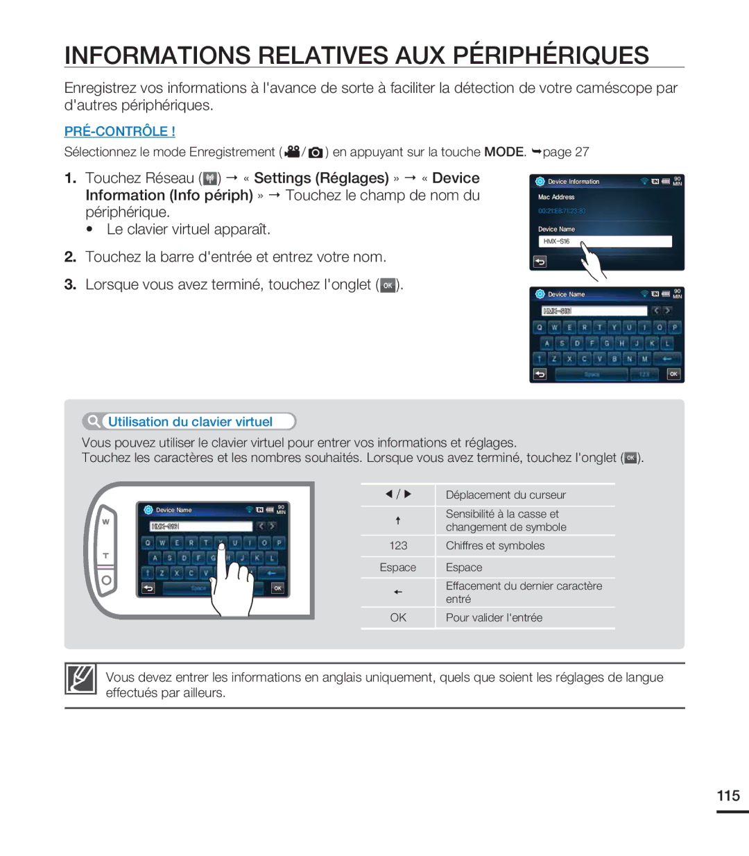 Samsung HMX-S10BN/XAA, HMX-S15BN/XAA manual Informations Relatives AUX Périphériques, 115 