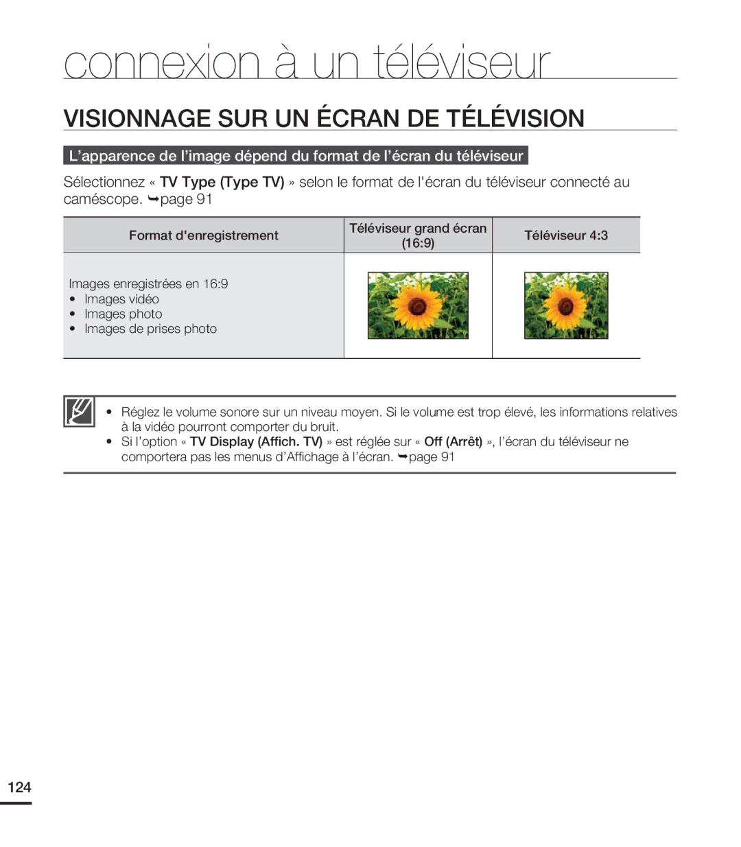 Samsung HMX-S15BN/XAA, HMX-S10BN/XAA manual Visionnage SUR UN Écran DE Télévision, 124 