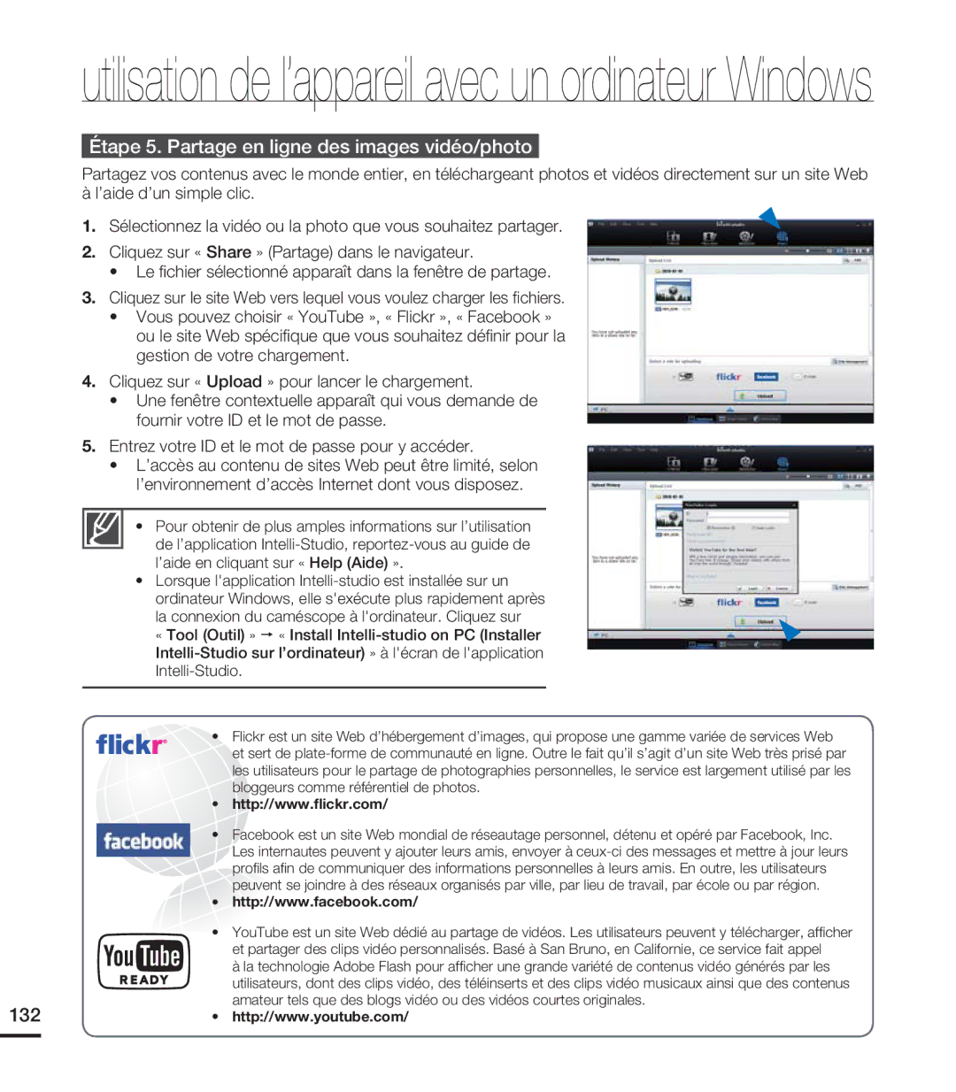 Samsung HMX-S15BN/XAA, HMX-S10BN/XAA manual Étape 5. Partage en ligne des images vidéo/photo, 132 