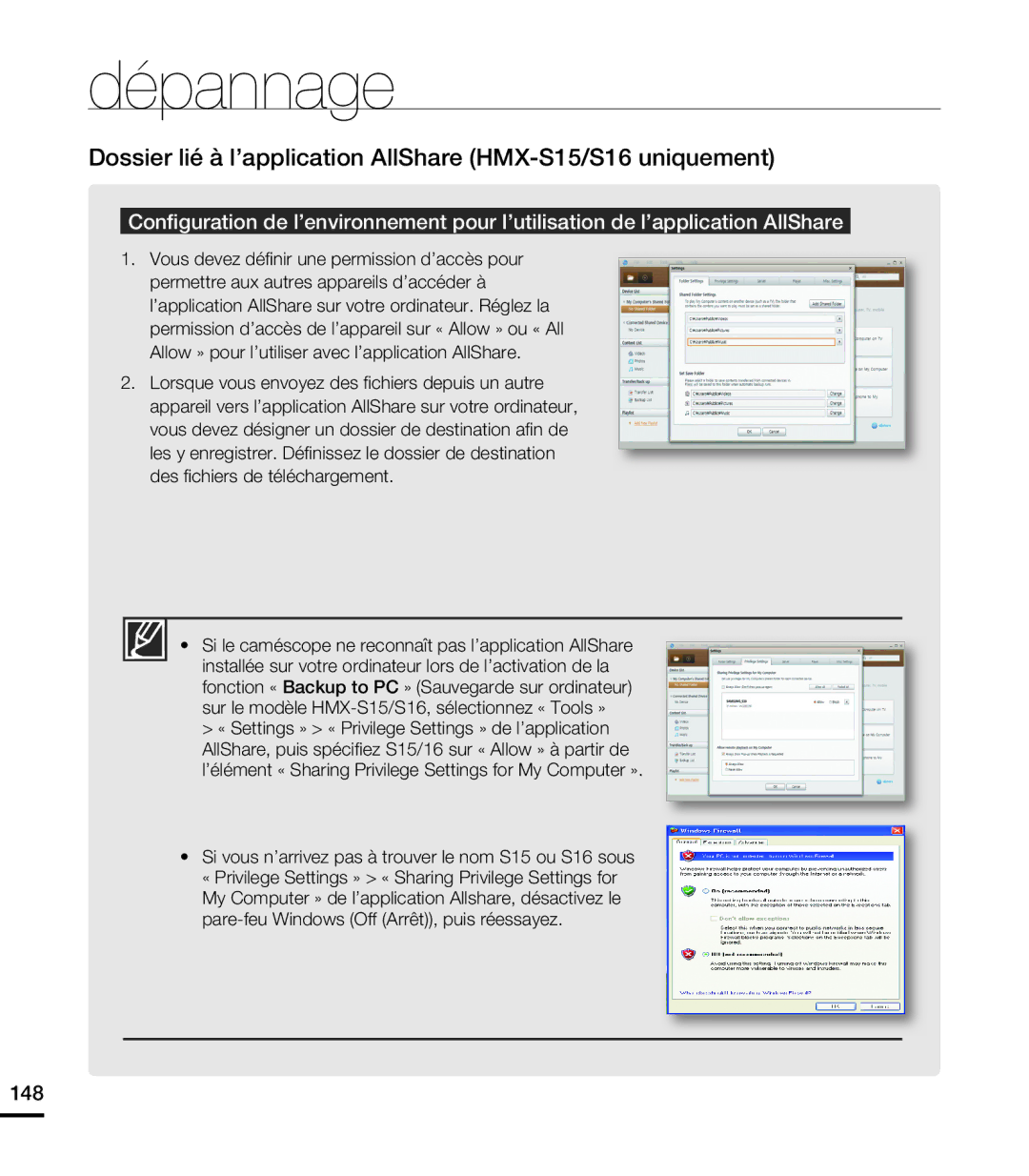 Samsung HMX-S15BN/XAA, HMX-S10BN/XAA manual Dépannage 