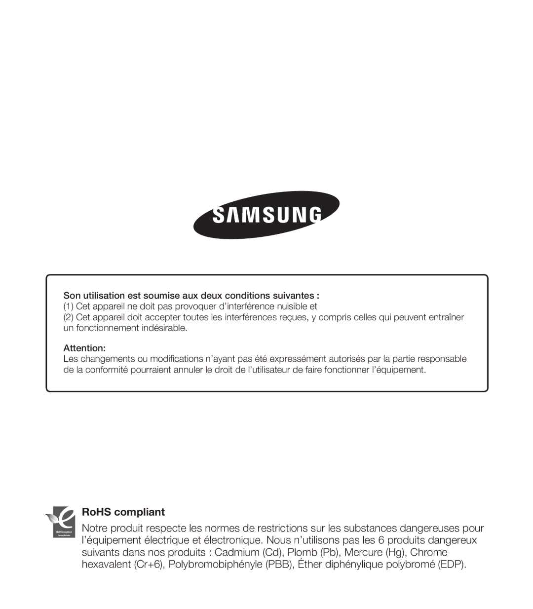 Samsung HMX-S15BN/XAA, HMX-S10BN/XAA manual RoHS compliant 