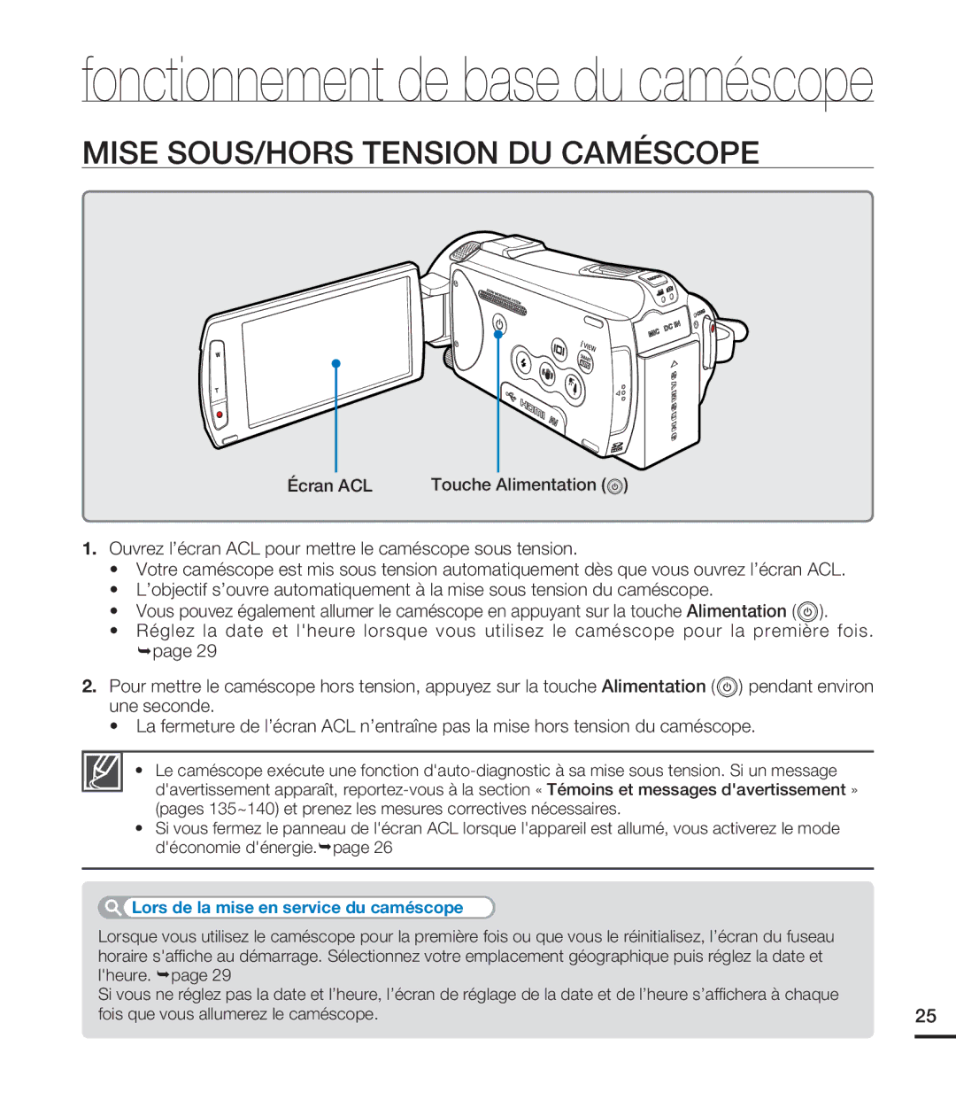 Samsung HMX-S10BN/XAA, HMX-S15BN/XAA manual Mise SOUS/HORS Tension DU Caméscope, Touche Alimentation 