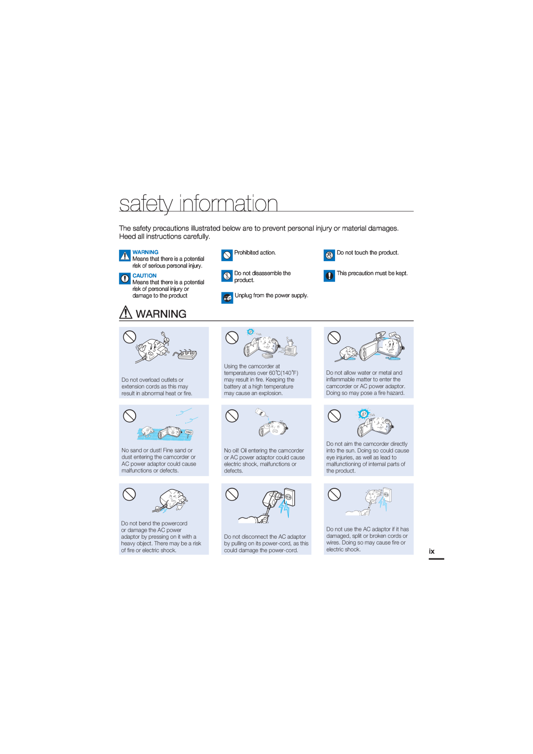 Samsung HMX-S10BN/XAA, HMX-S15BN/XAA manual safety information 
