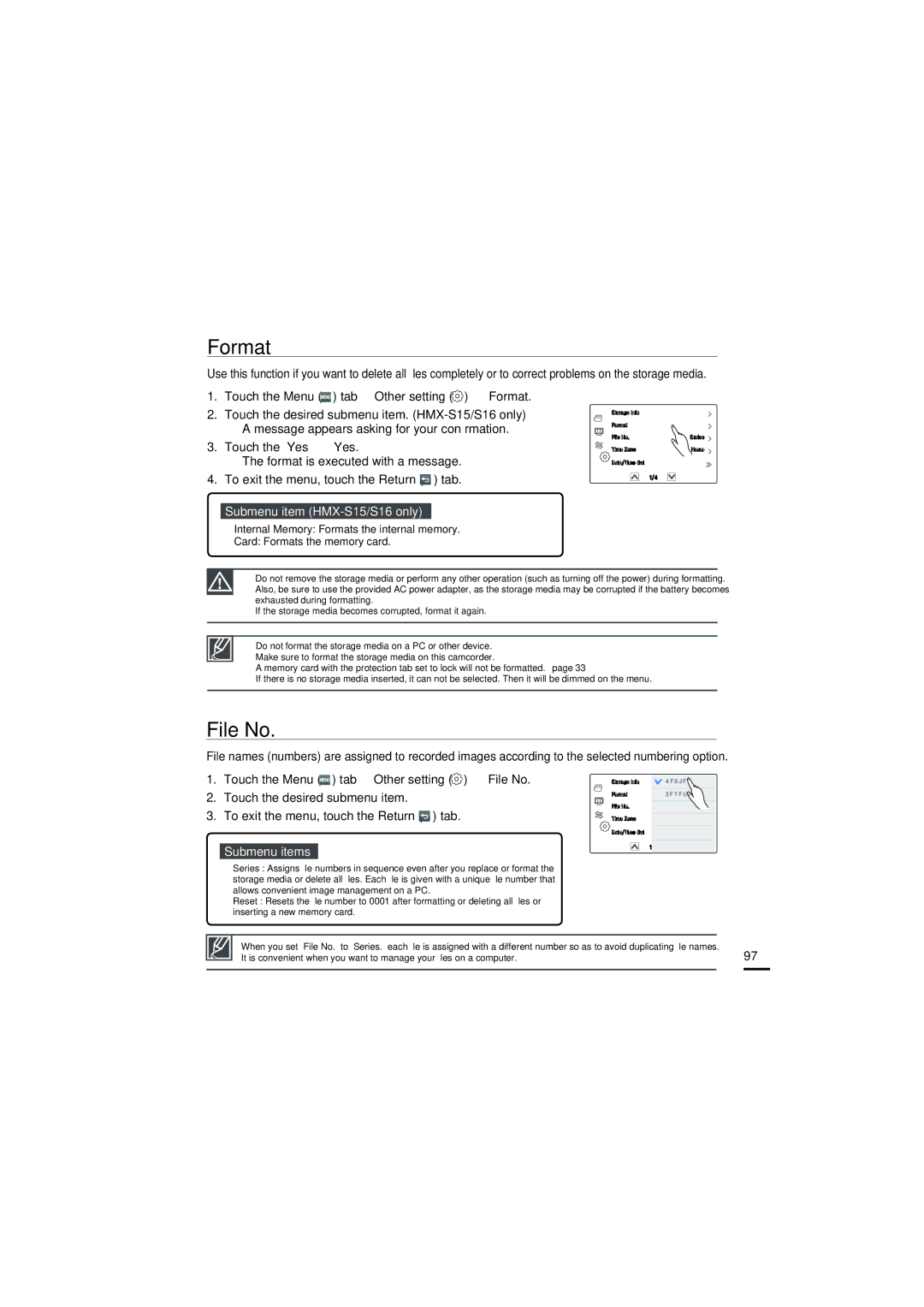 Samsung HMX-S10BP/XER, HMX-S15BP/EDC, HMX-S10BP/EDC, HMX-S16BP/EDC, HMX-S15BP/XER, HMX-S16BP/XER, HMX-S15BP/XSH Format, File No 