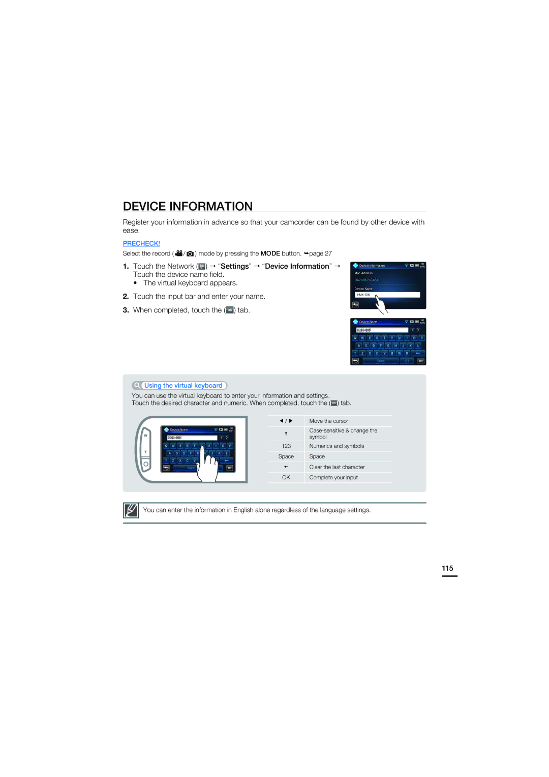 Samsung HMX-S10BP/XER, HMX-S15BP/EDC, HMX-S10BP/EDC, HMX-S16BP/EDC, HMX-S15BP/XER, HMX-S16BP/XER manual Device Information, 115 