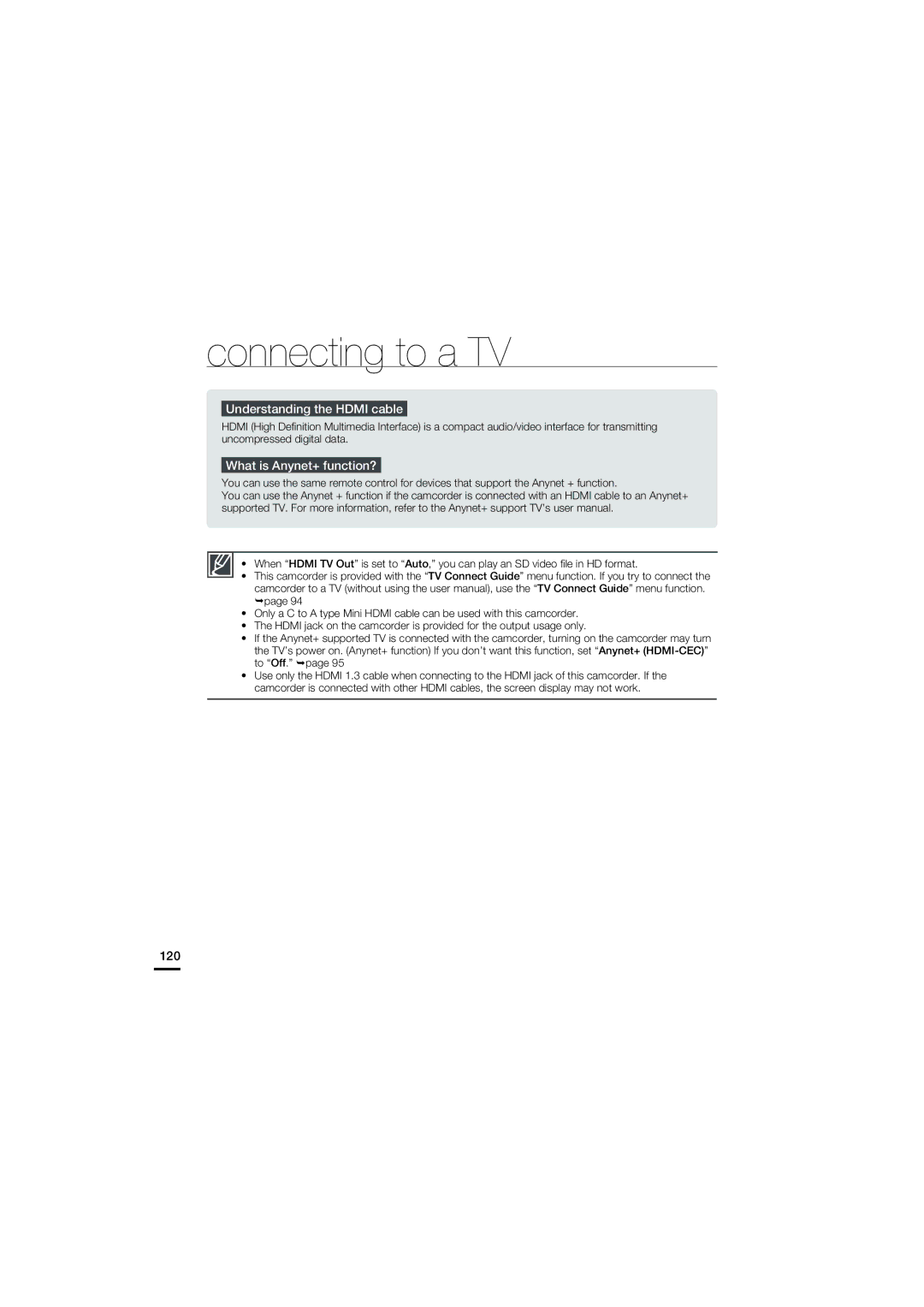 Samsung HMX-S15BP/EDC, HMX-S10BP/EDC, HMX-S16BP/EDC manual Understanding the Hdmi cable, What is Anynet+ function?, 120 