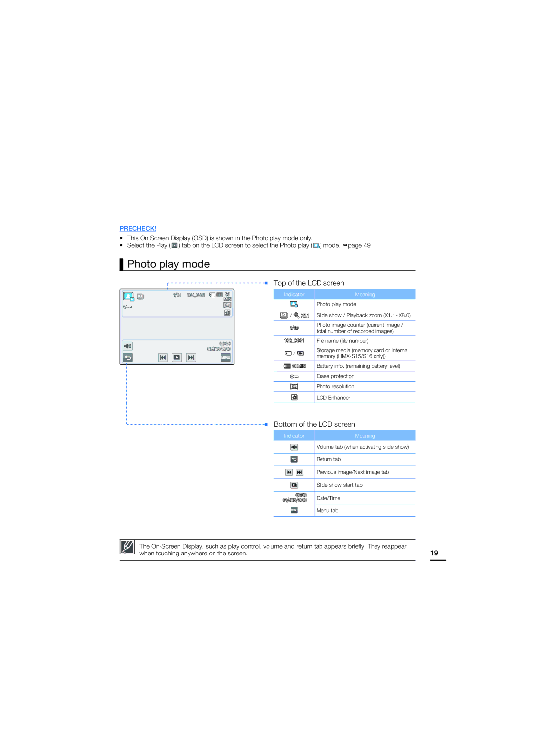 Samsung HMX-S10BP/XIL, HMX-S15BP/EDC, HMX-S10BP/EDC, HMX-S16BP/EDC, HMX-S15BP/XER, HMX-S10BP/XER, HMX-S16BP/XER Photo play mode 