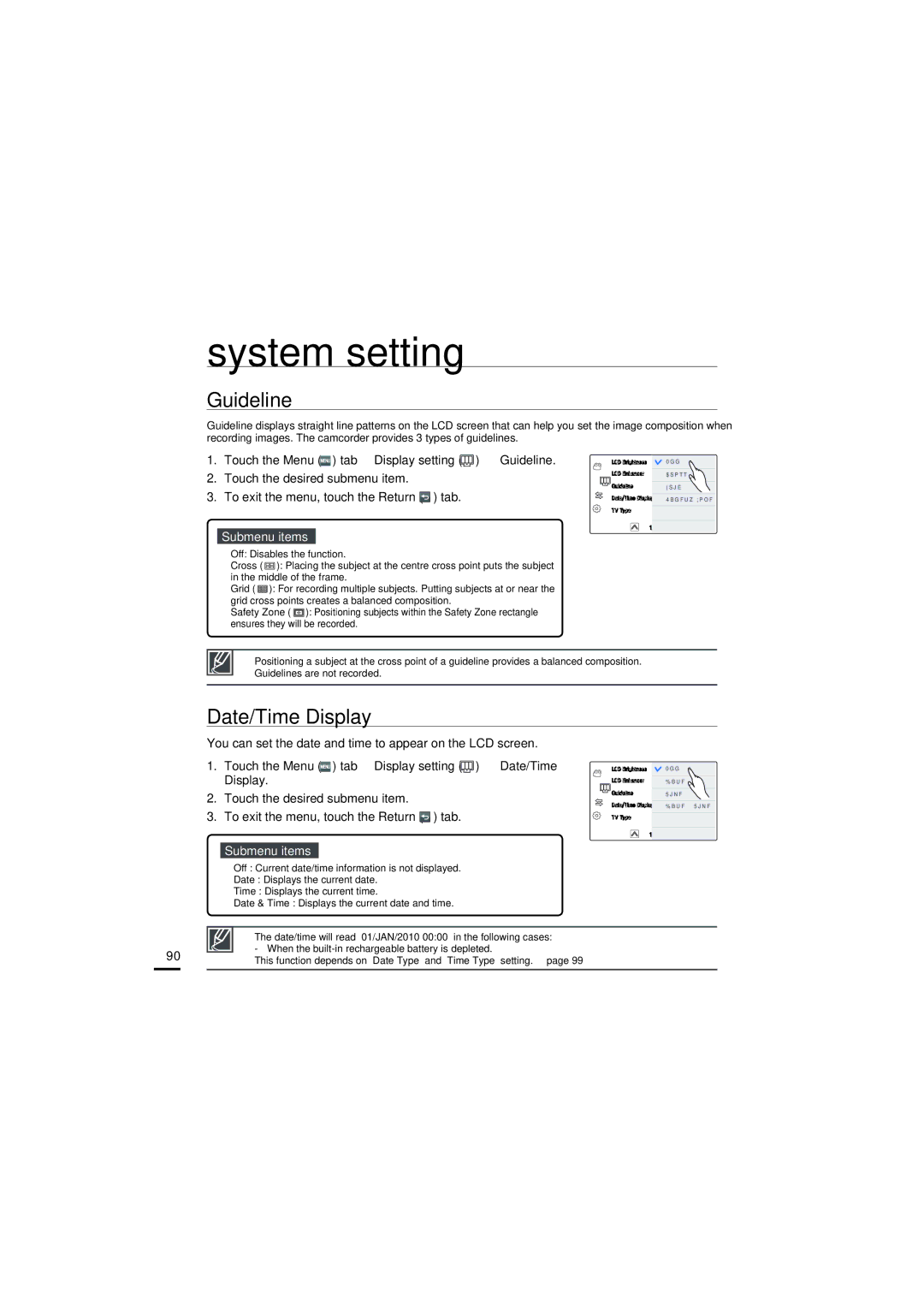 Samsung HMX-S15BP/XSH, HMX-S15BP/EDC, HMX-S10BP/EDC, HMX-S16BP/EDC, HMX-S15BP/XER, HMX-S10BP/XER Guideline, Date/Time Display 