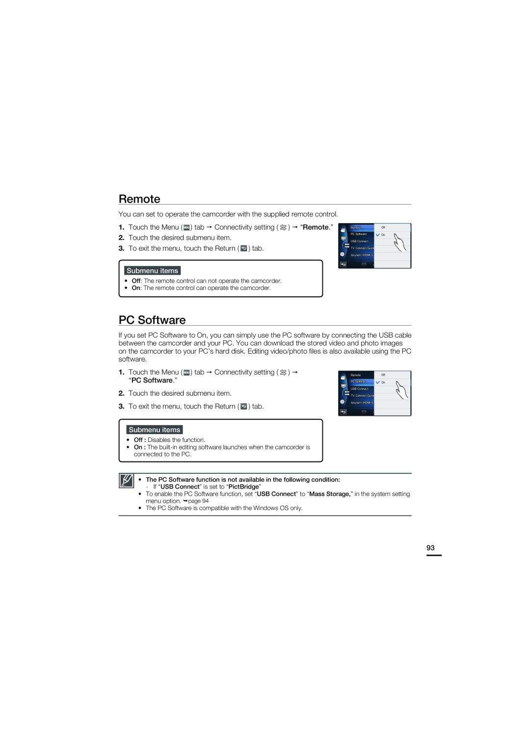 Samsung HMX-S15BP/EDC, HMX-S10BP/EDC, HMX-S16BP/EDC, HMX-S15BP/XER, HMX-S10BP/XER, HMX-S16BP/XER manual Remote, PC Software 