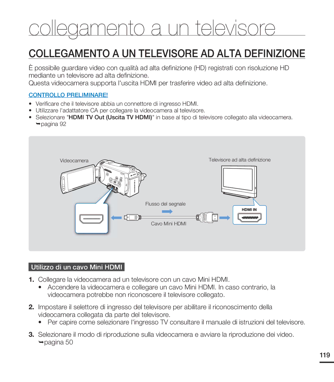 Samsung HMX-S16BP/EDC, HMX-S15BP/EDC manual Collegamento a un televisore, Collegamento a UN Televisore AD Alta Definizione 