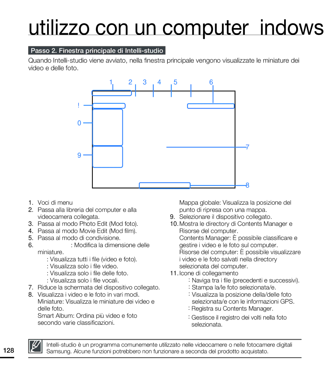 Samsung HMX-S16BP/EDC manual Passo 2. Finestra principale di Intelli-studio, Riduce la schermata del dispositivo collegato 