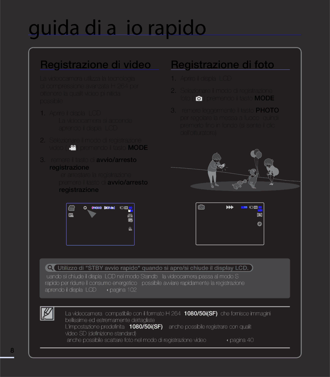 Samsung HMX-S16BP/EDC, HMX-S15BP/EDC, HMX-S10BP/EDC manual Registrazione di video, Registrazione di foto 