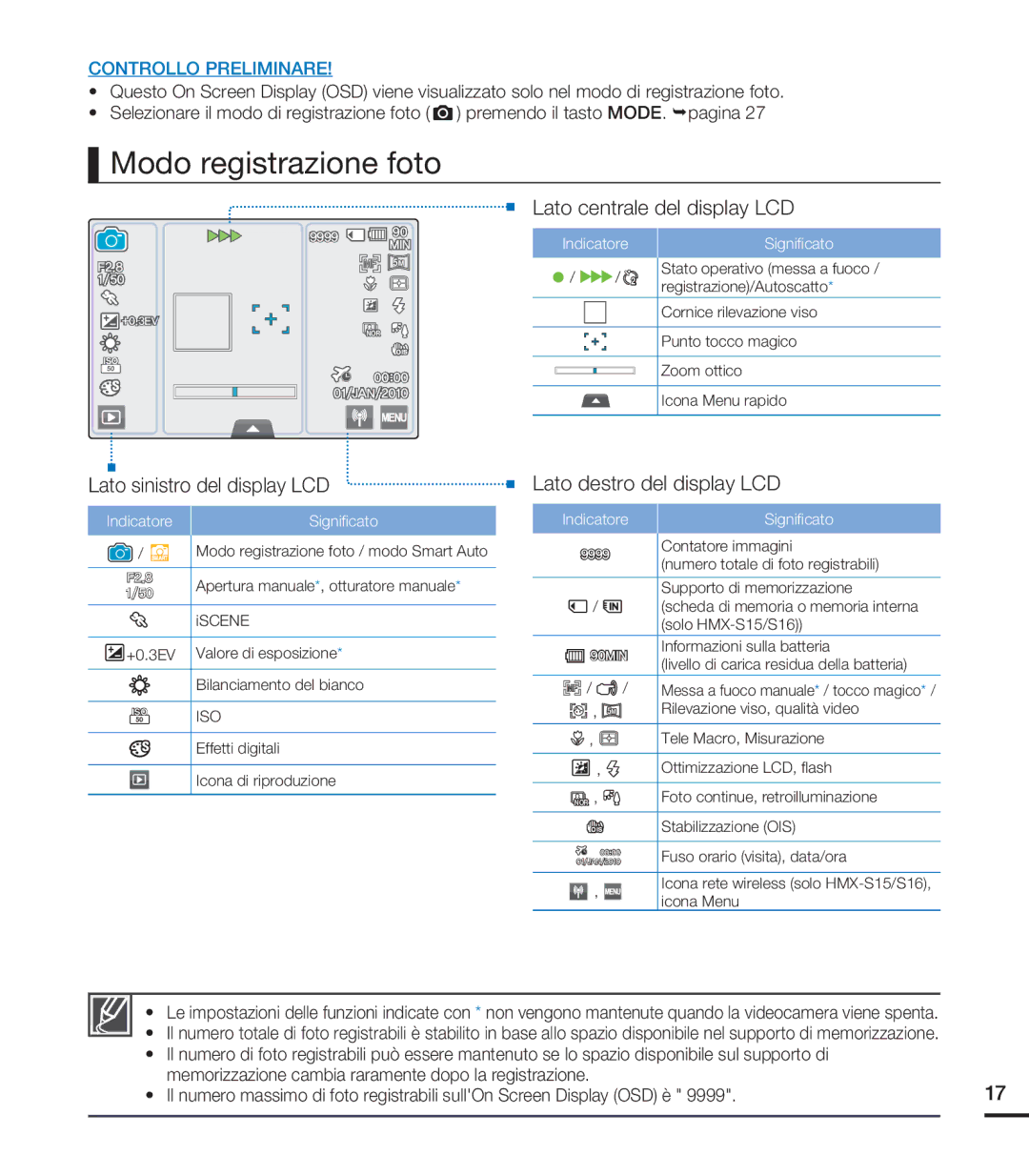 Samsung HMX-S16BP/EDC, HMX-S15BP/EDC, HMX-S10BP/EDC manual Modo registrazione foto 