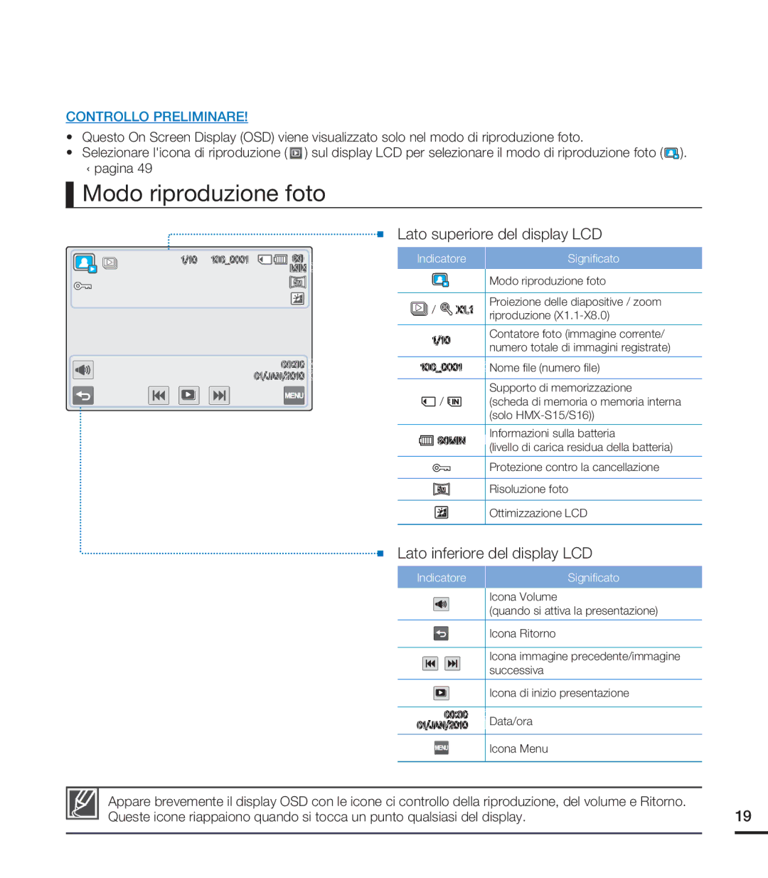 Samsung HMX-S10BP/EDC, HMX-S15BP/EDC, HMX-S16BP/EDC manual Modo riproduzione foto 