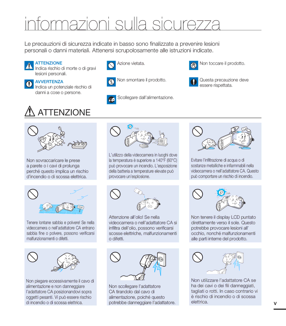 Samsung HMX-S16BP/EDC manual Informazioni sulla sicurezza, Non smontare il prodotto, Essere rispettata, Elettrica.v 