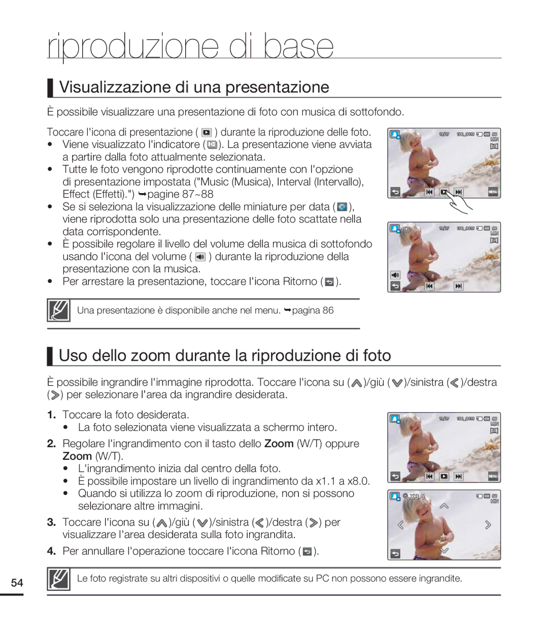 Samsung HMX-S15BP/EDC, HMX-S10BP/EDC Visualizzazione di una presentazione, Uso dello zoom durante la riproduzione di foto 