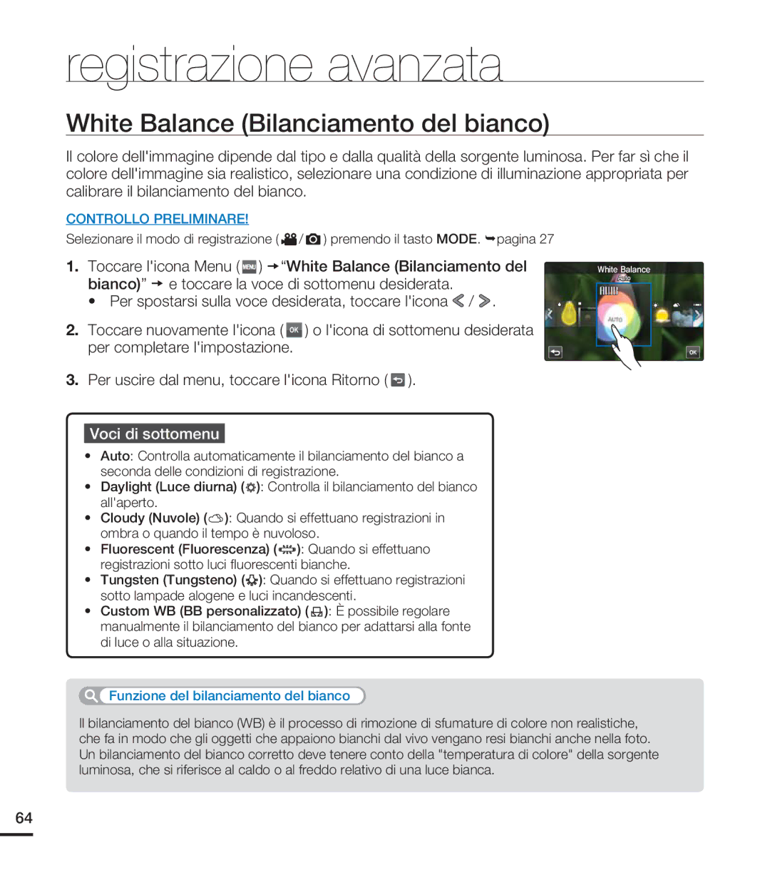 Samsung HMX-S10BP/EDC, HMX-S15BP/EDC, HMX-S16BP/EDC manual White Balance Bilanciamento del bianco 