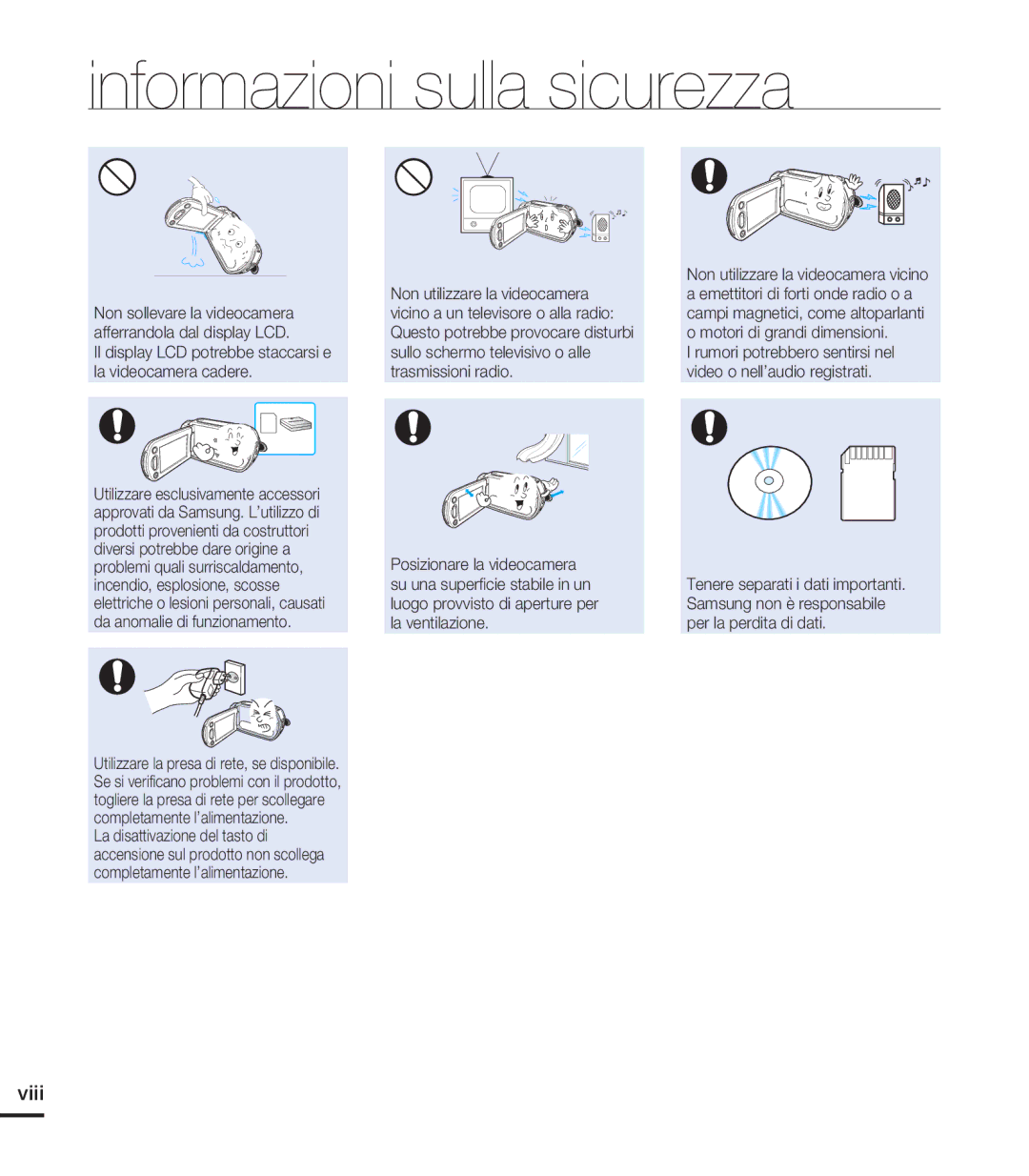 Samsung HMX-S16BP/EDC, HMX-S15BP/EDC, HMX-S10BP/EDC manual Viii 